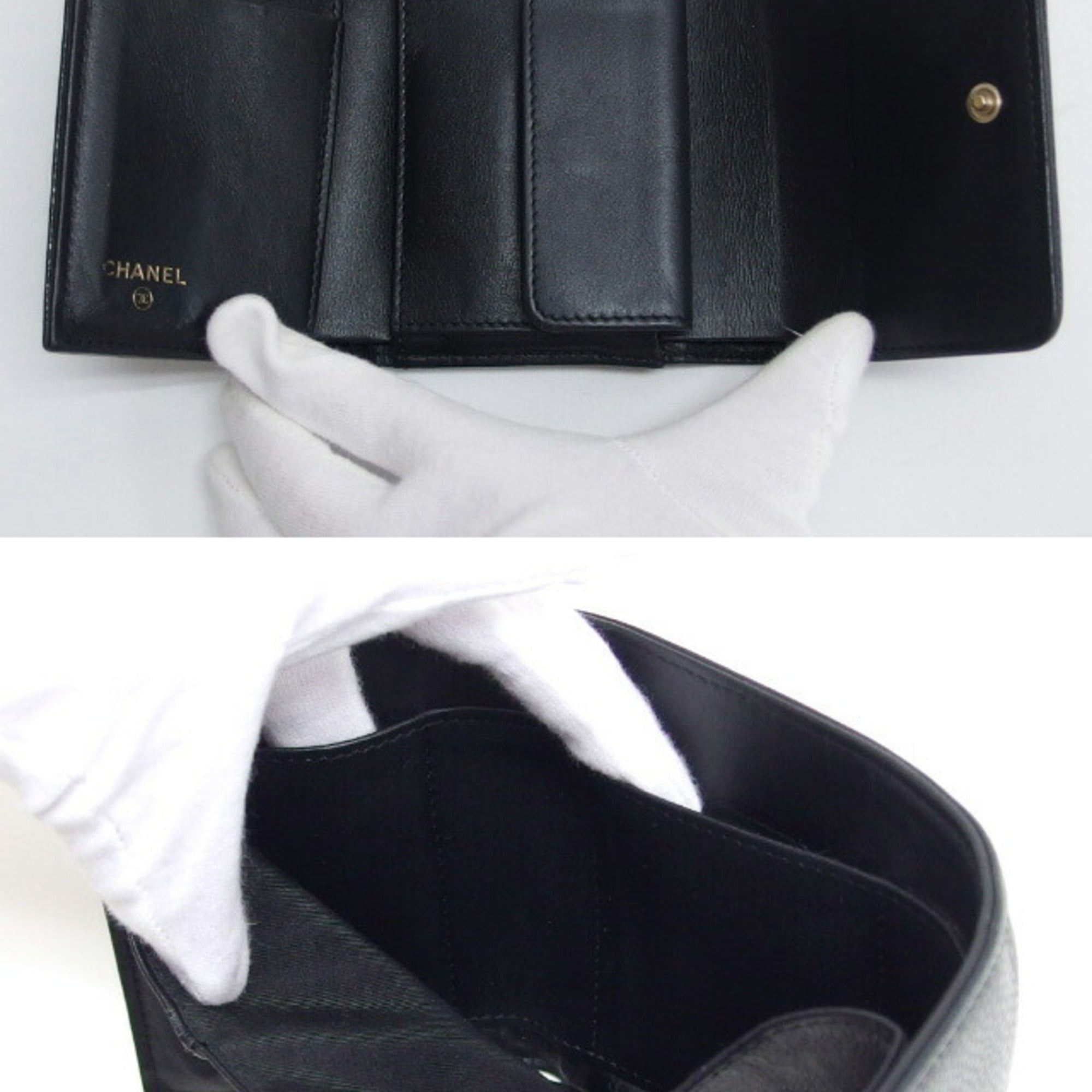 Chanel Black Grained Calfskin Wallet (Tri-Fold) (Pre-Owned)