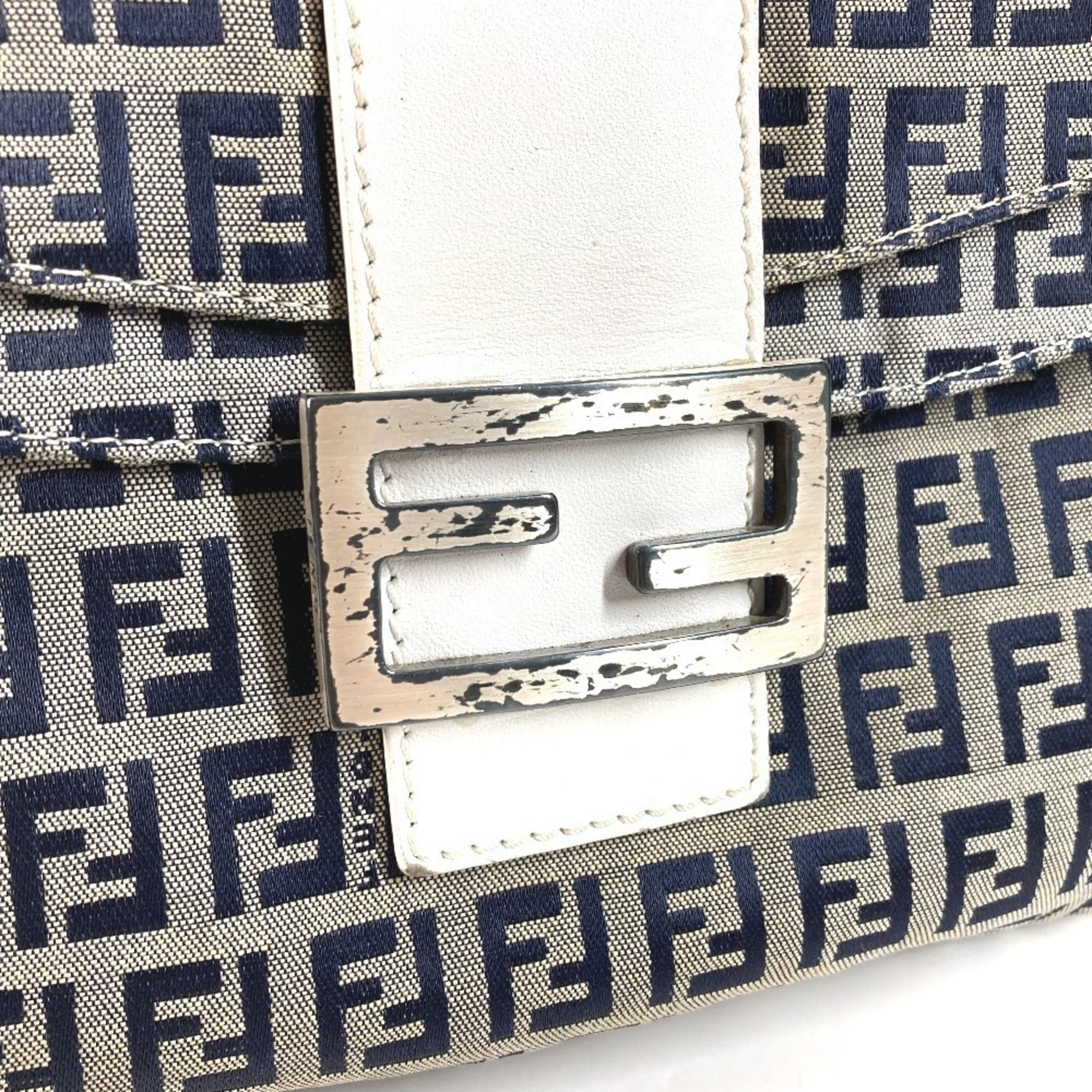 Fendi Navy White Zucchino Handbag Shoulder Bag (Pre-Owned)