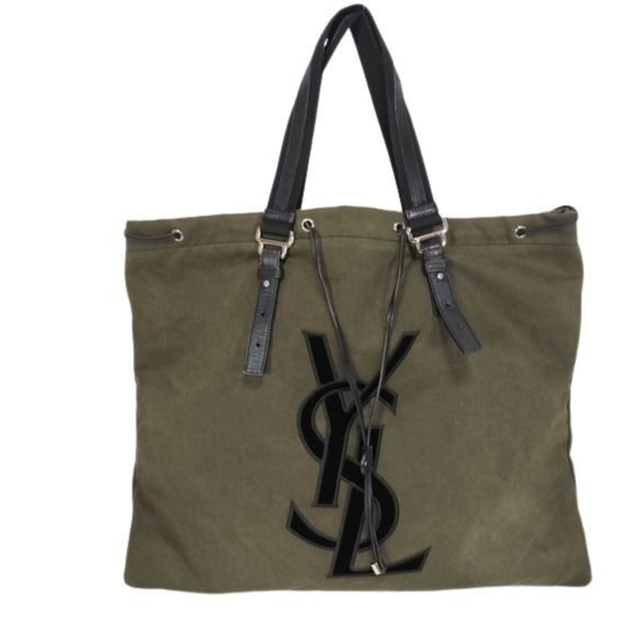 Yves Saint Laurent Kahala Khaki Brown Canvas Leather Tote Bag (Pre-Owned)