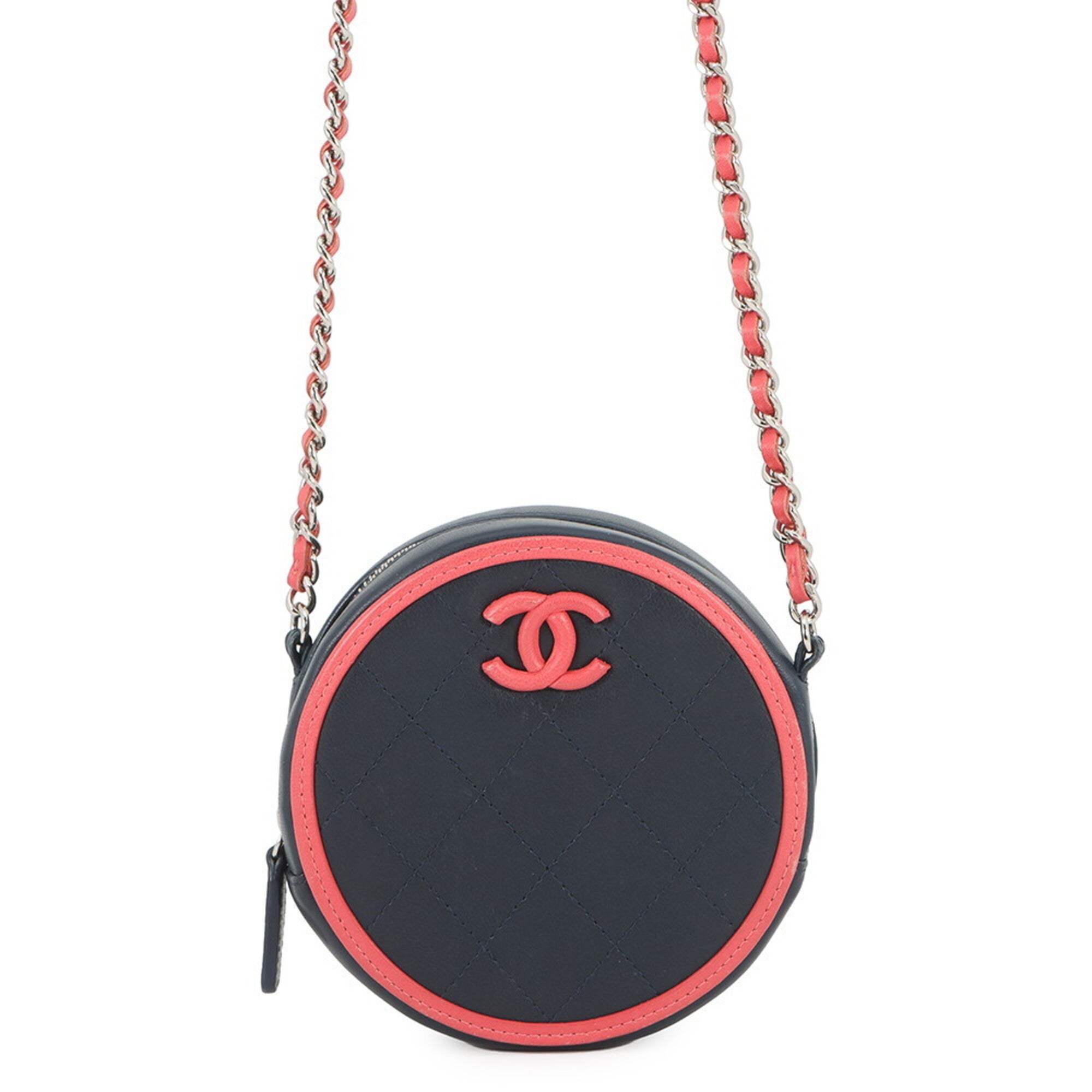 Chanel Navy Pink Leather Handbag Shoulder Bag (Pre-Owned)