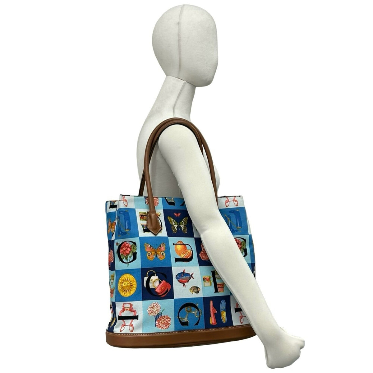 Gucci Brown Multi-Color Canvas Leather Handbag Tote Bag (Pre-Owned)