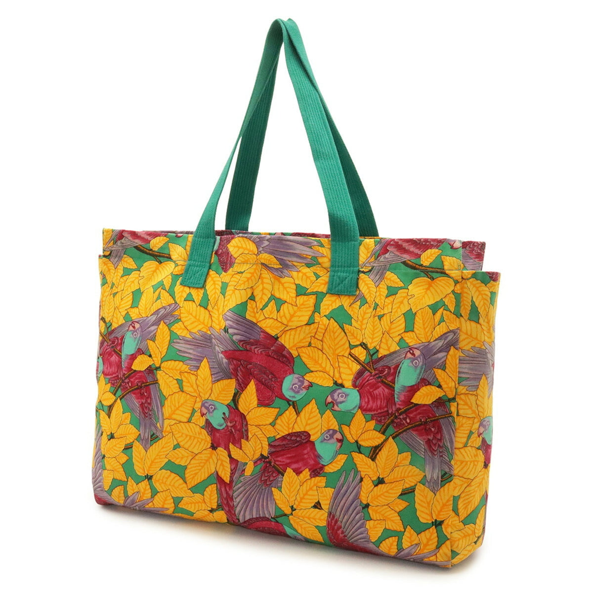 Hermes Green Multi-Color Yellow Canvas Shoulder Bag Tote Bag (Pre-Owned)