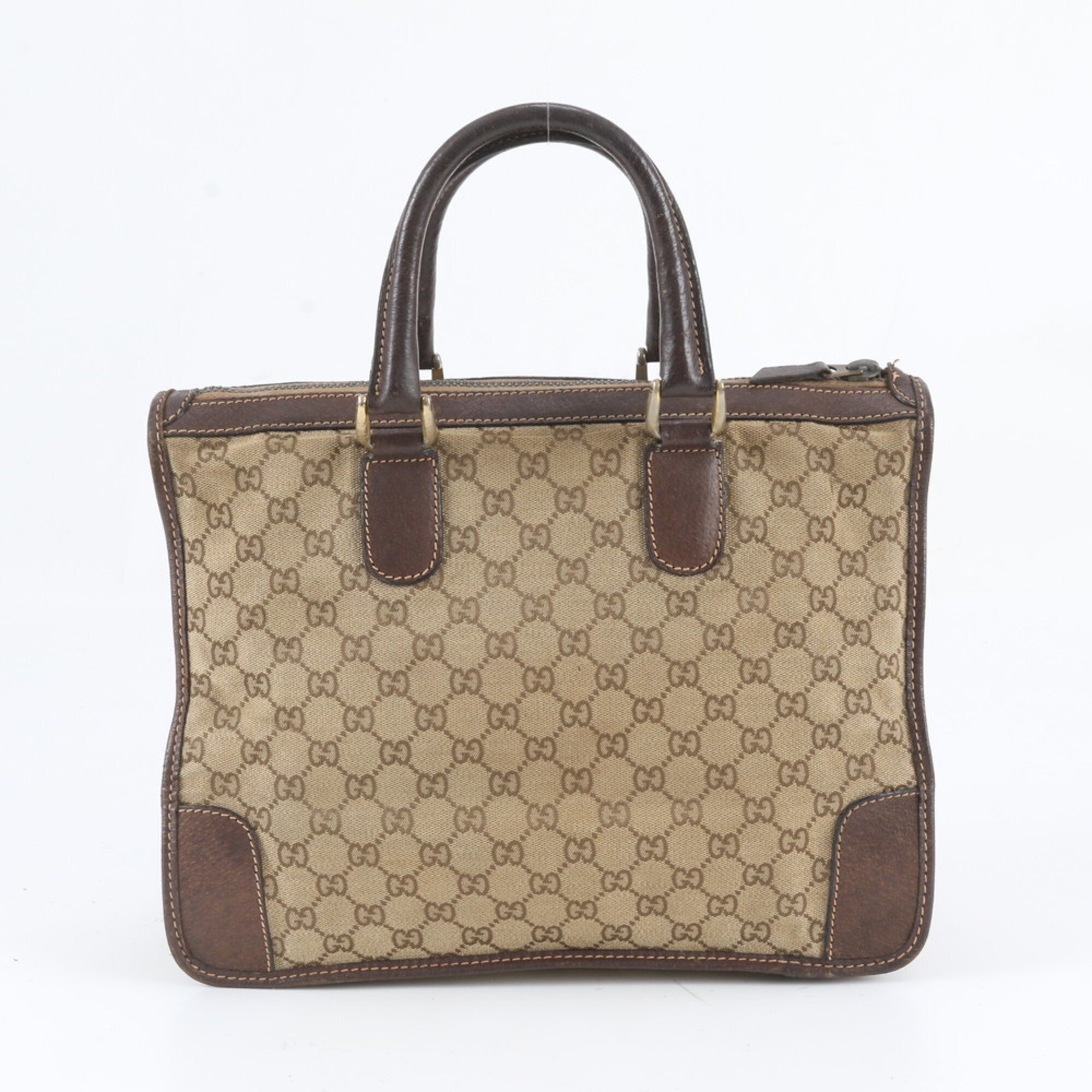 Gucci Brown Leather Canvas Handbag Shoulder Bag Tote Bag (Pre-Owned)