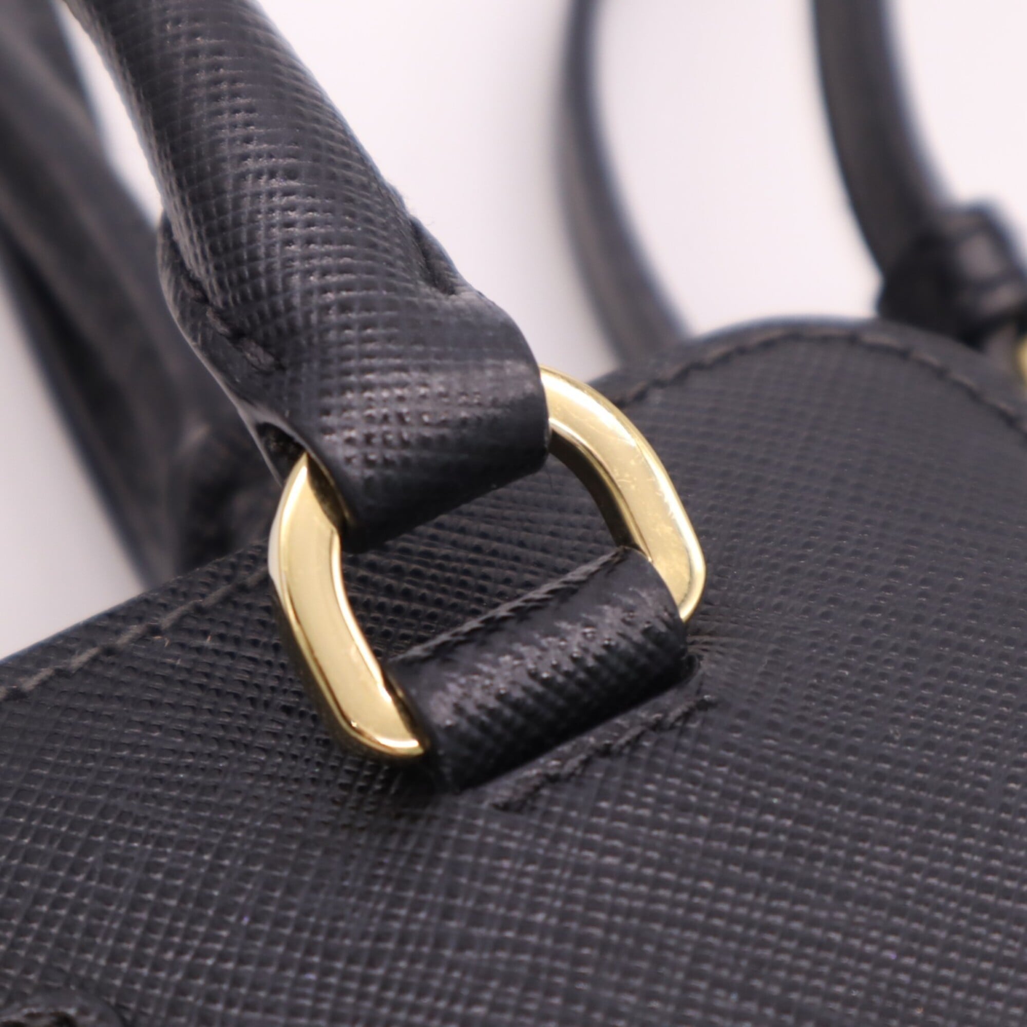 Prada Saffiano Black Coated Canvas Leather Handbag Shoulder Bag (Pre-Owned)