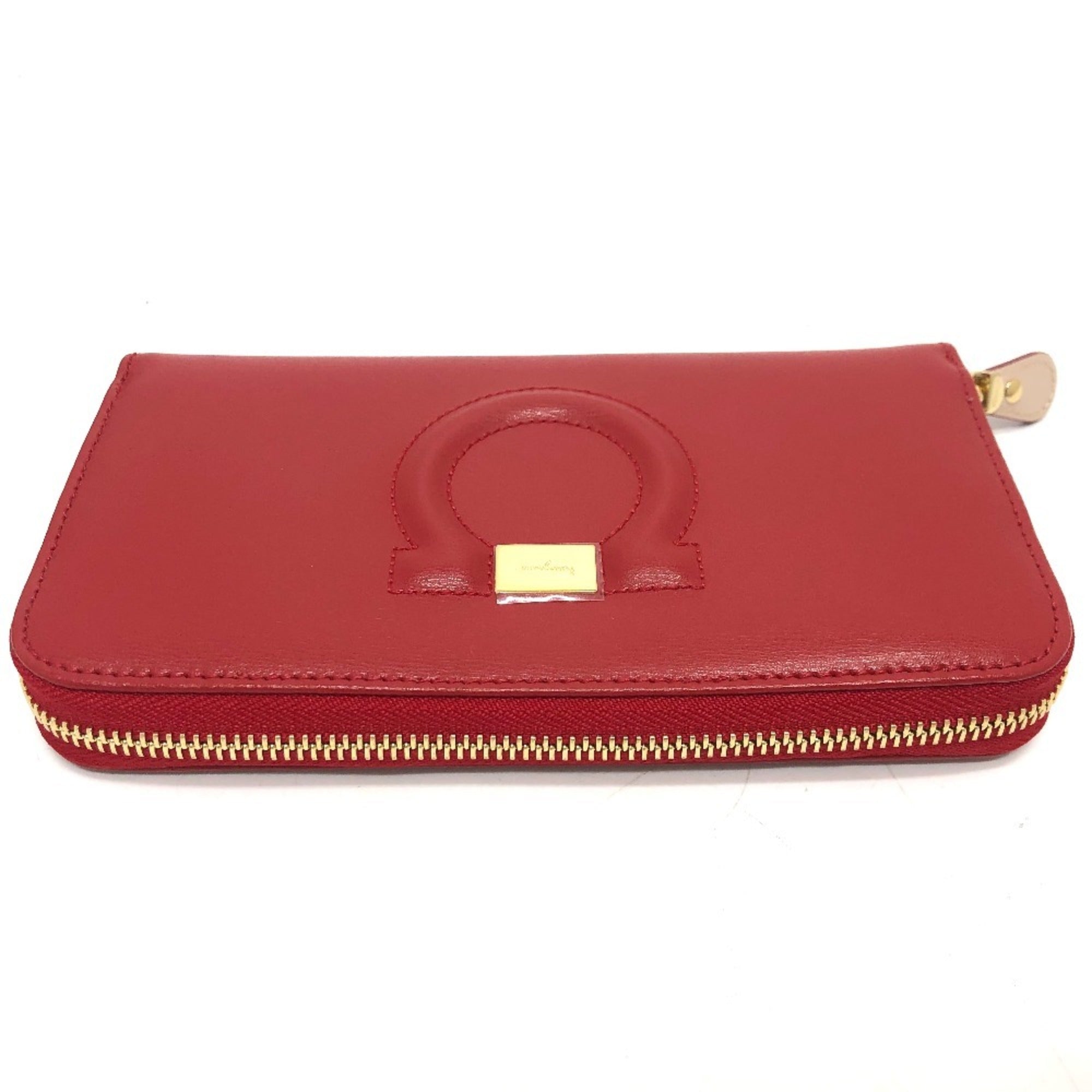 Salvatore Ferragamo Gancini Red Color Leather Long Wallet (Bi-Fold) (Pre-Owned)