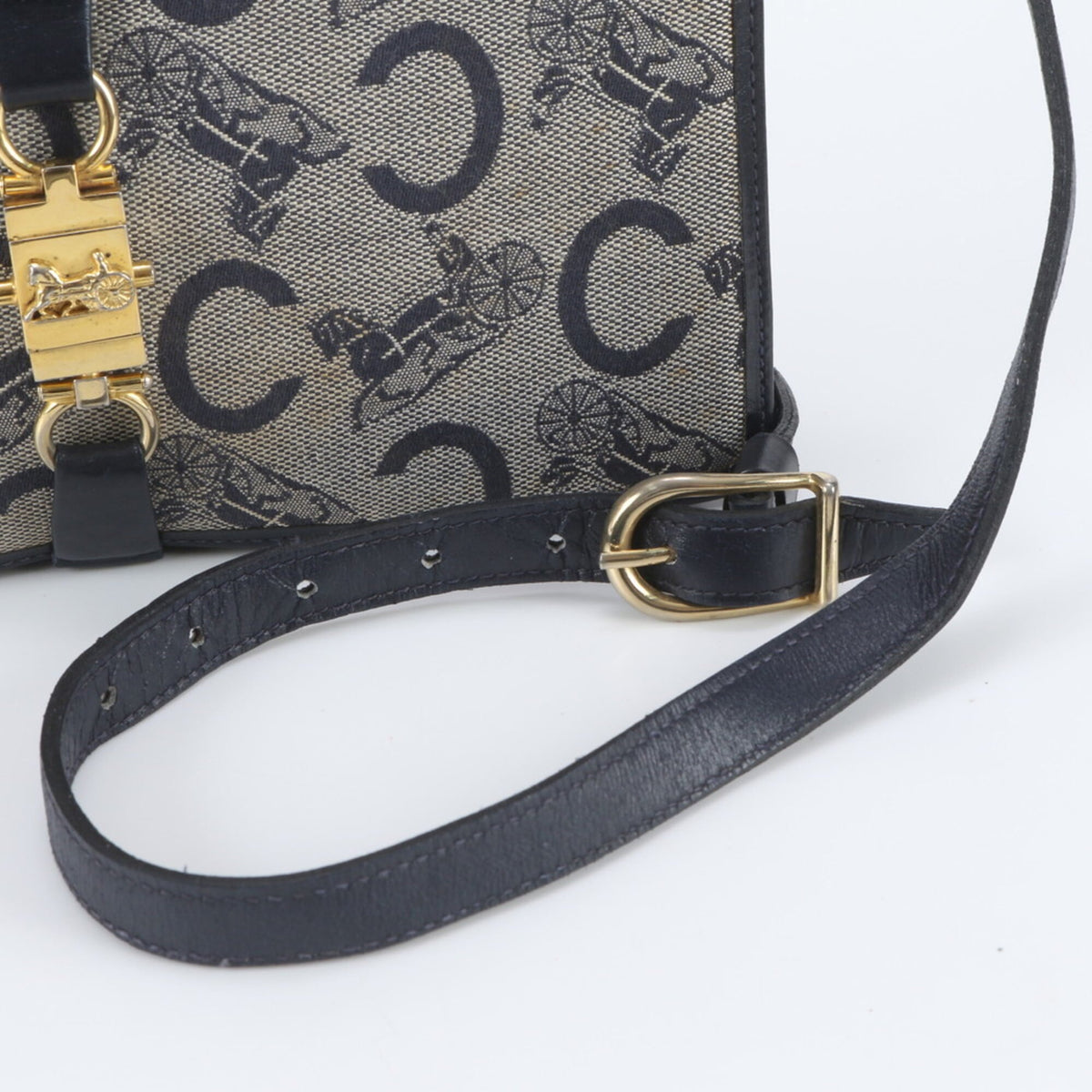 Celine Navy Leather Canvas Crossbody Bag Shoulder Bag (Pre-Owned)