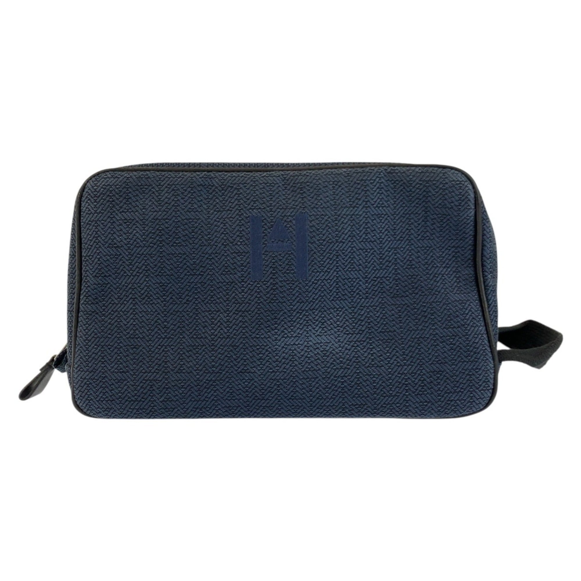 Hermes Black Navy Toile Chevron Clutch Bag Handbag Pouch (Pre-Owned)