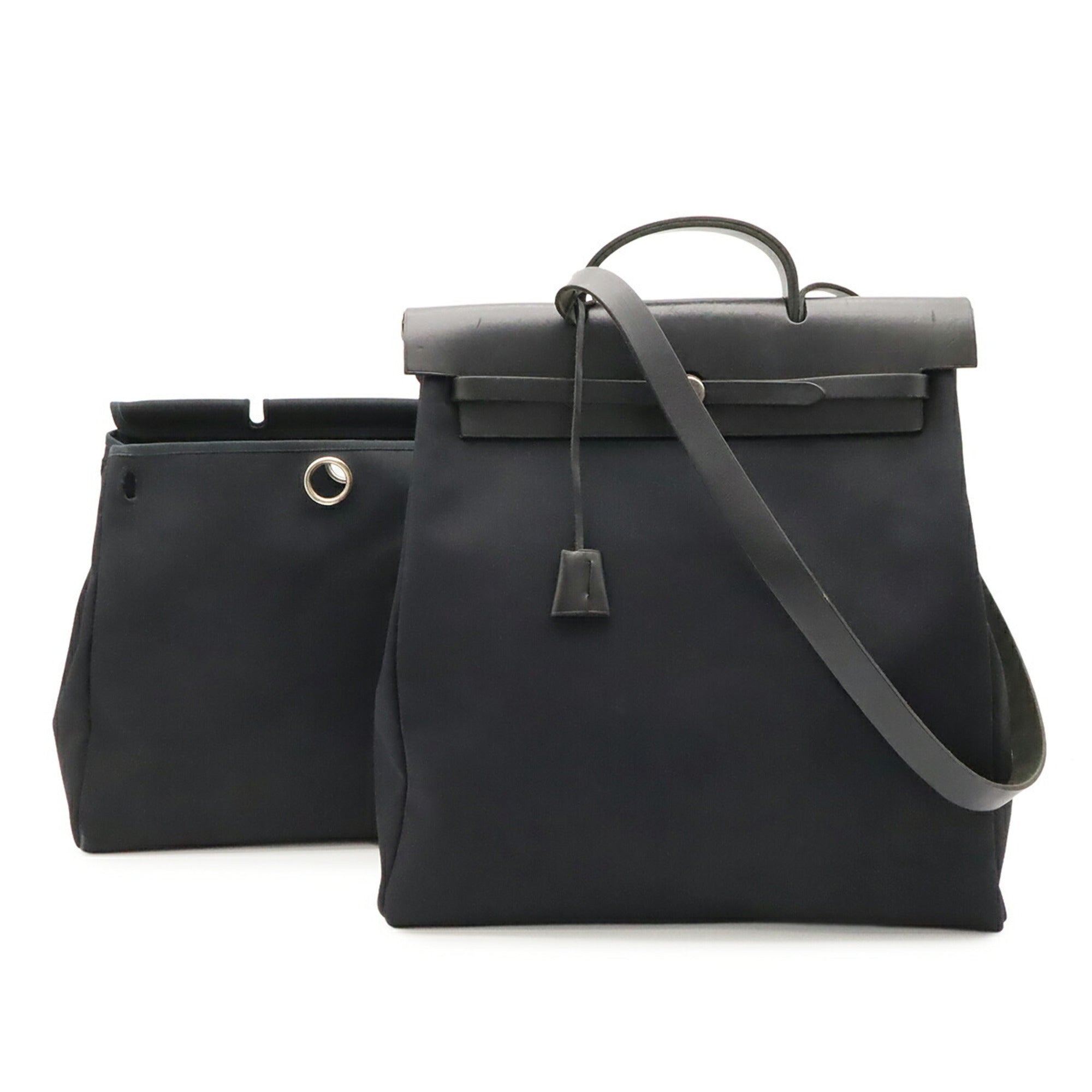 Hermes Black Toile Officier Handbag Shoulder Bag (Pre-Owned)