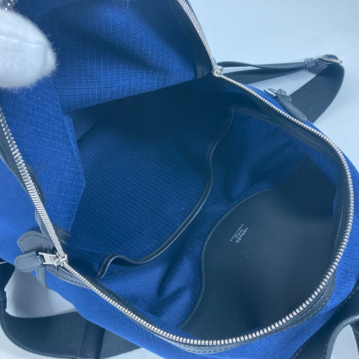 Hermes Black Blue Canvas Leather Backpack (Pre-Owned)