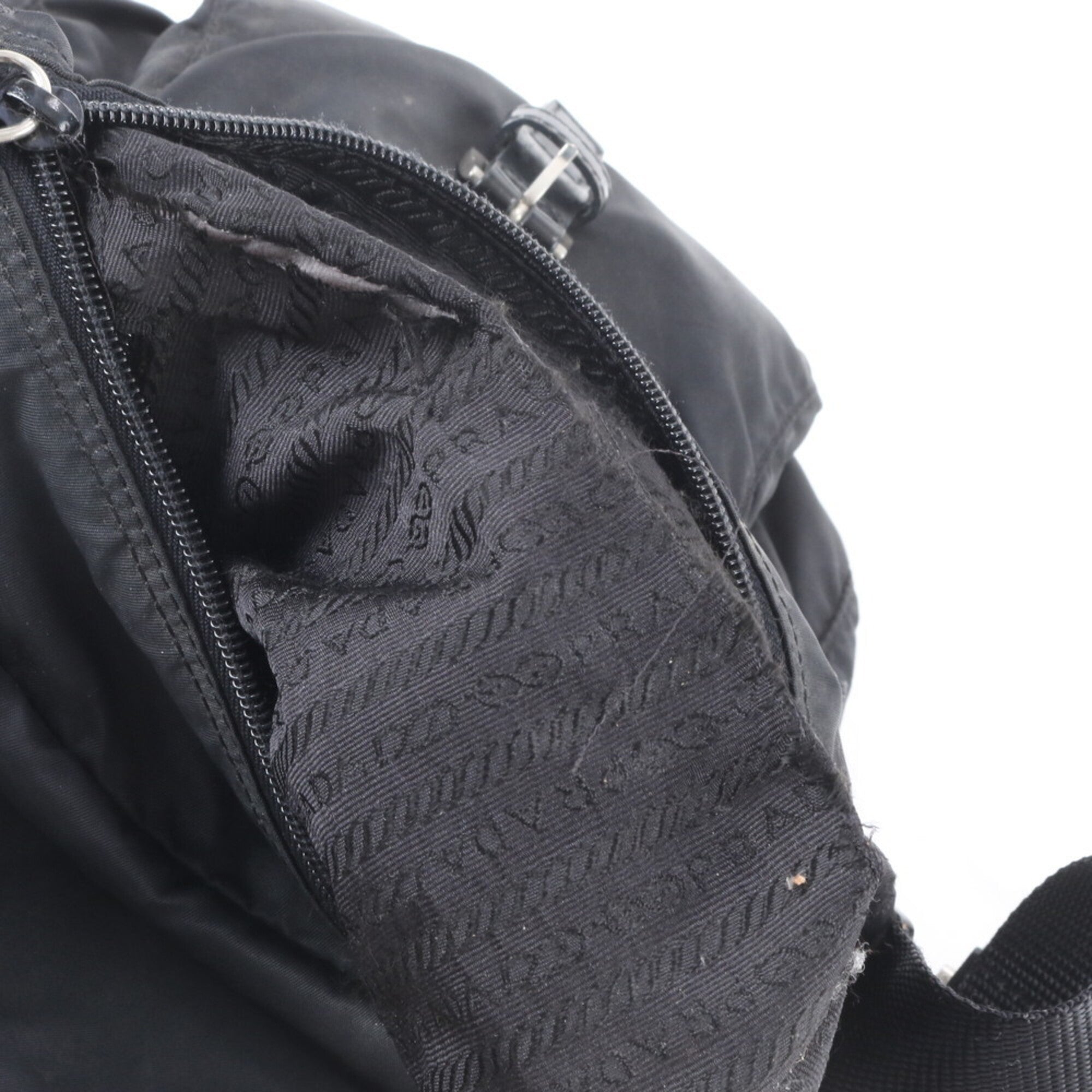 Prada Black White Nylon Leather Shoulder Bag (Pre-Owned)