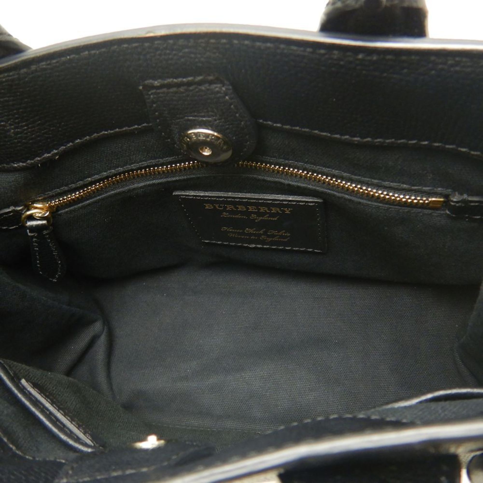 Burberry Black Leather Canvas Handbag (Pre-Owned)