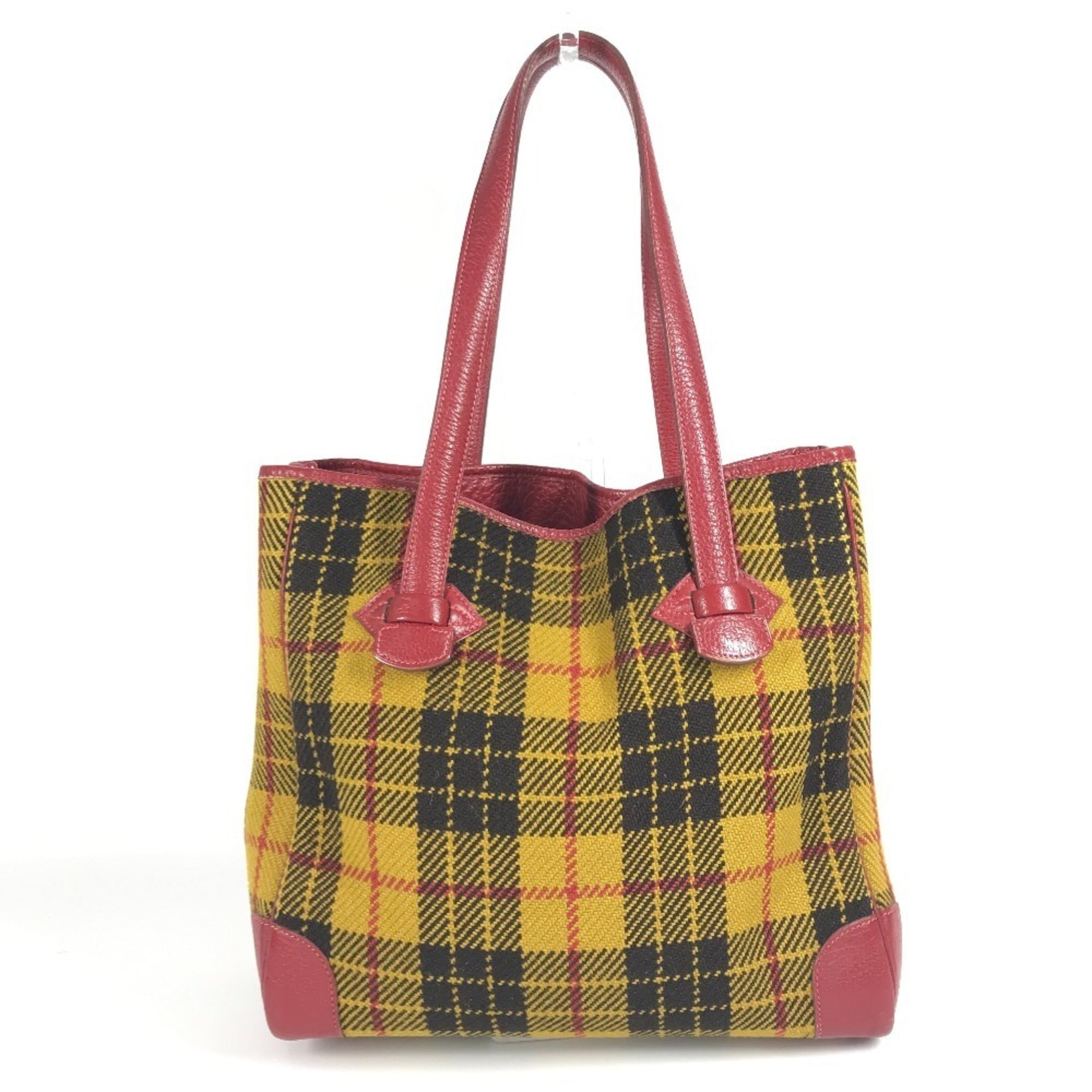 Hermes Green Red Color Yellow Wool Leather Shoulder Bag Tote Bag (Pre-Owned)