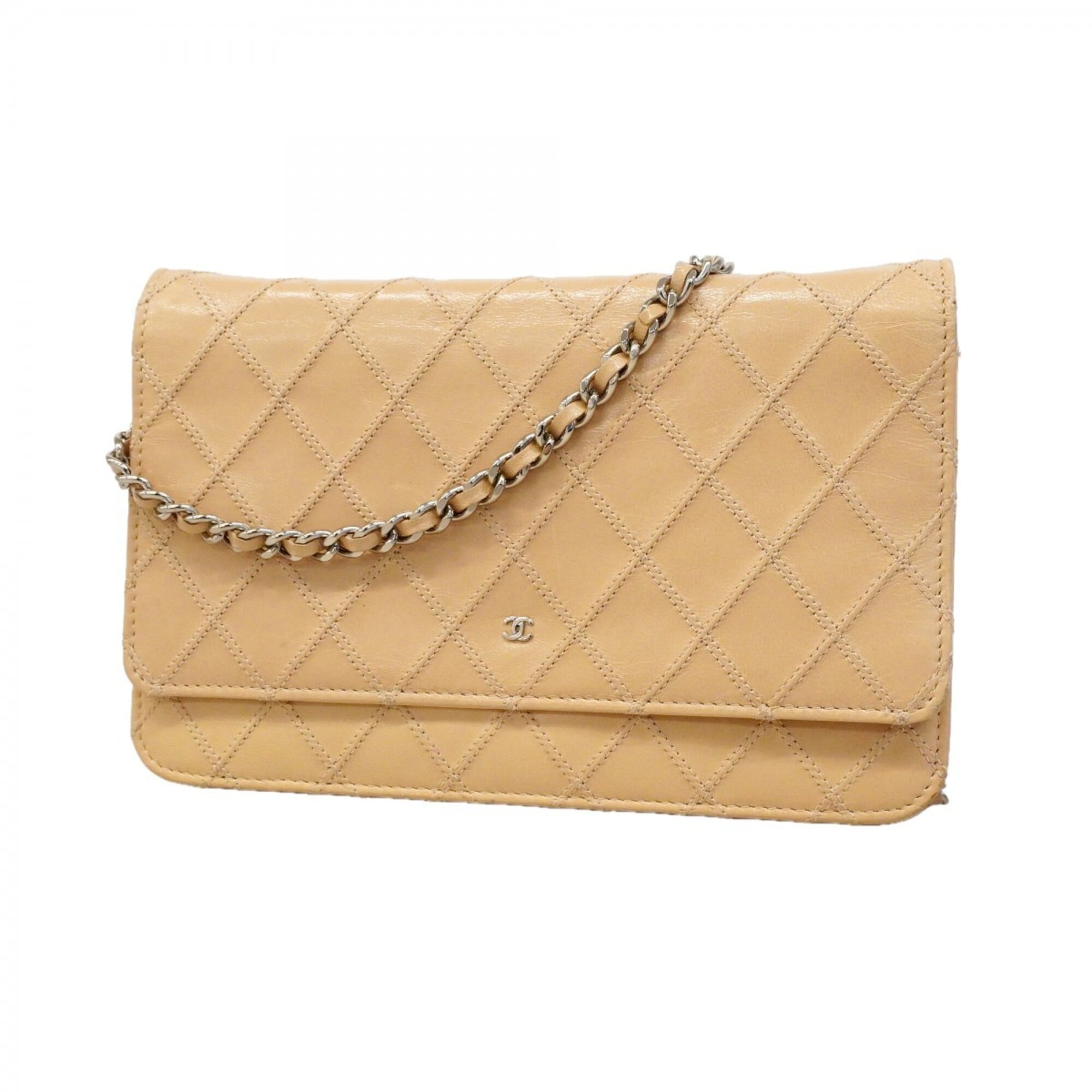 Chanel Beige Leather Chain/Shoulder Wallet (Pre-Owned)