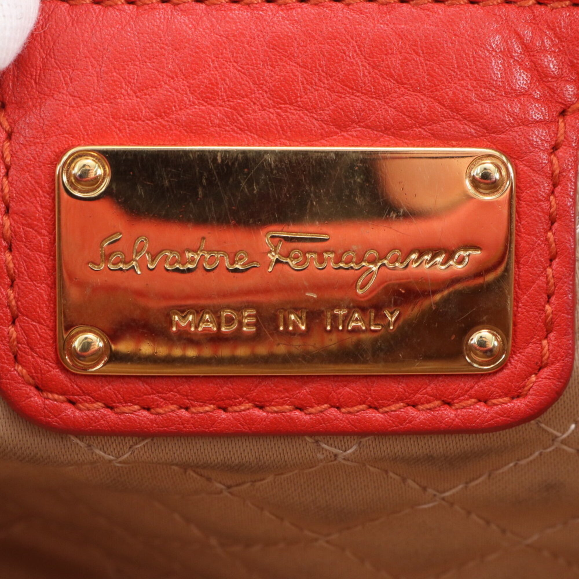 Salvatore Ferragamo Vara Red Color Leather Handbag Shoulder Bag Tote Bag (Pre-Owned)