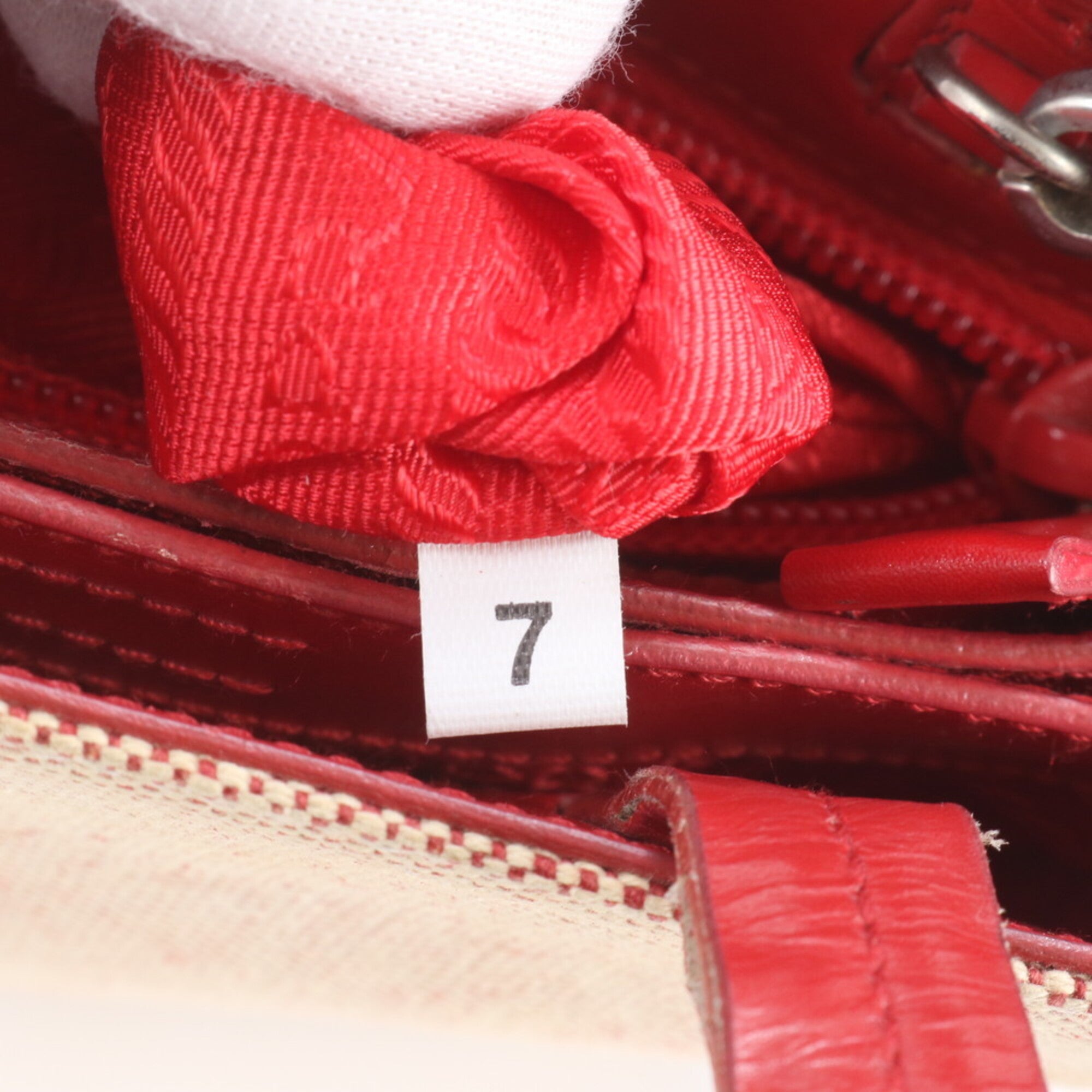 Prada Red Color Leather Canvas Crossbody Bag Handbag Shoulder Bag Tote Bag (Pre-Owned)