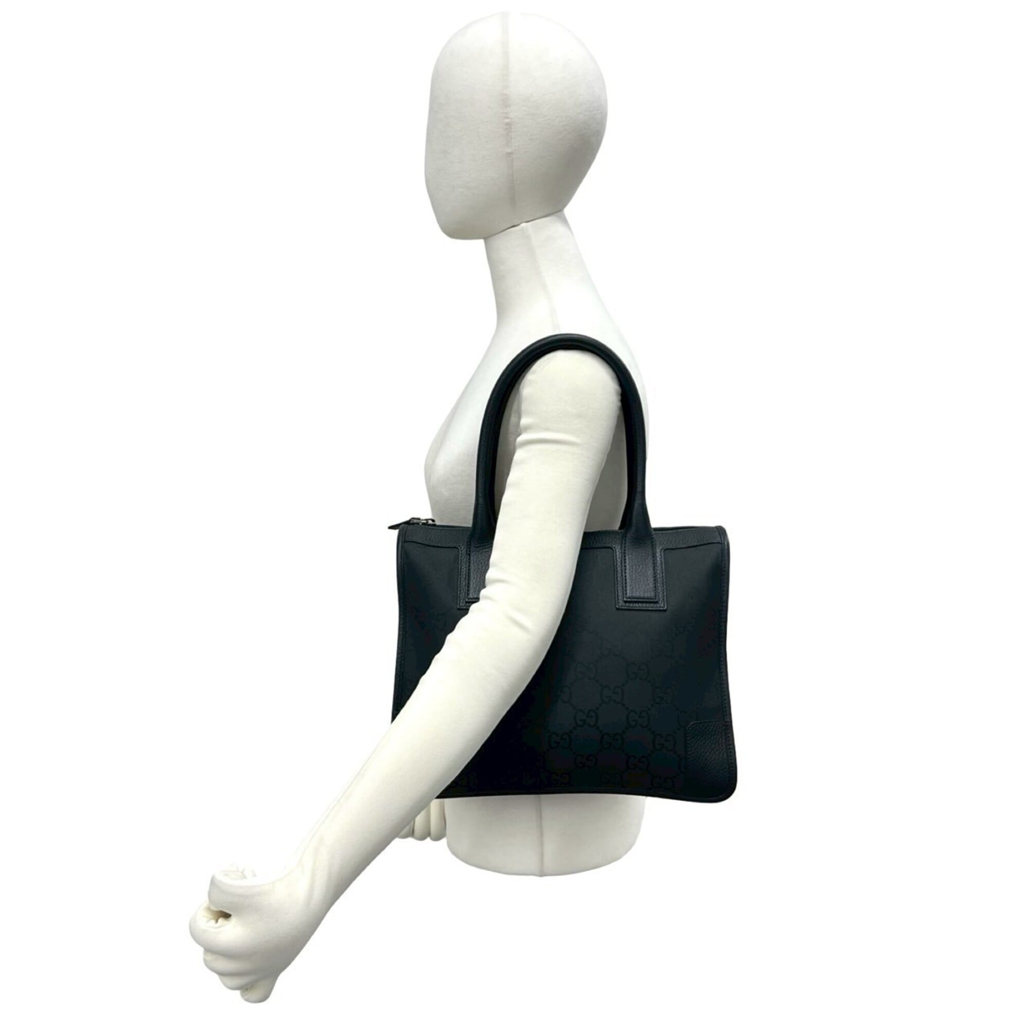 Gucci Black Canvas Leather Boston Bag Handbag Tote Bag (Pre-Owned)