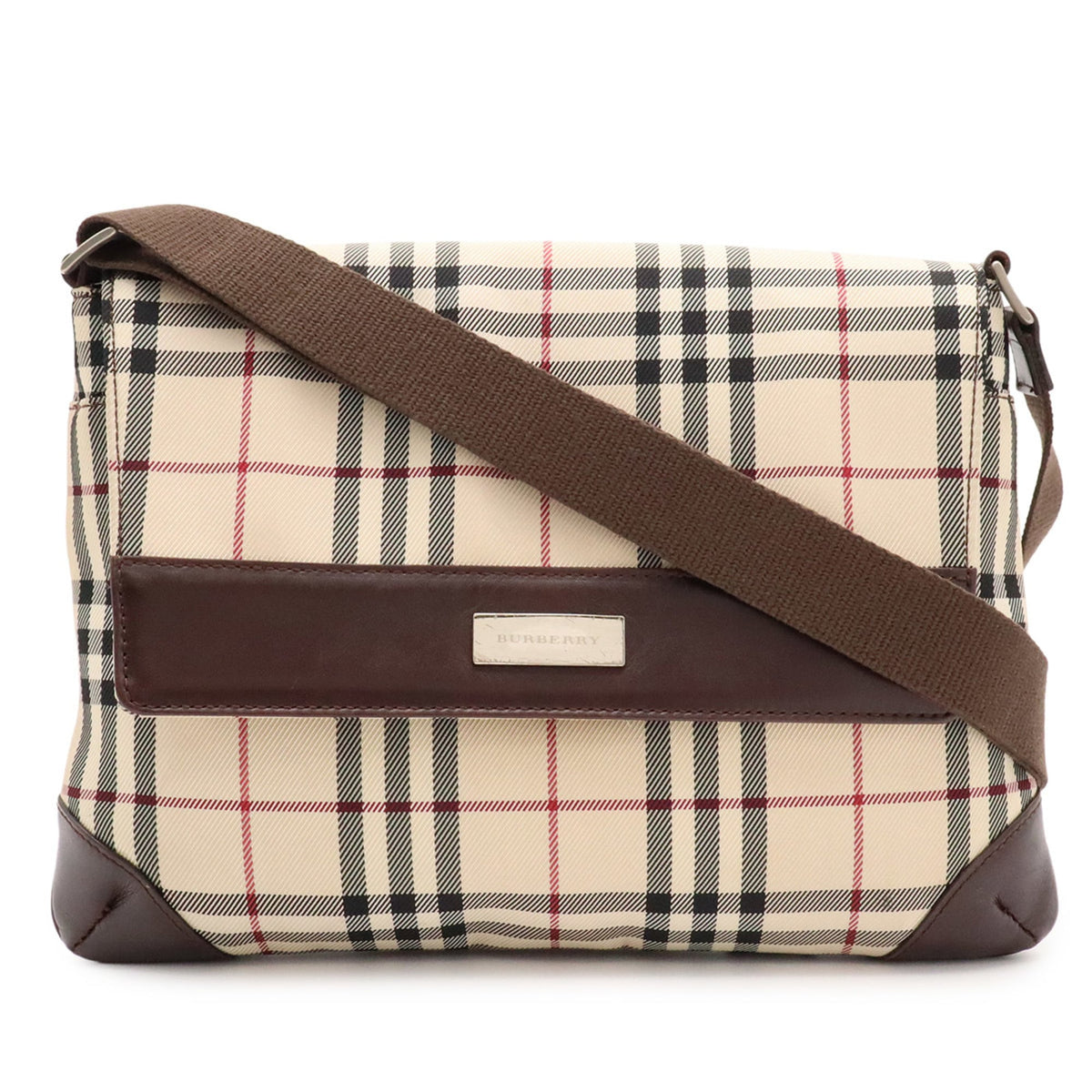 Burberry Beige Black Bordeaux Canvas Leather Shoulder Bag (Pre-Owned)