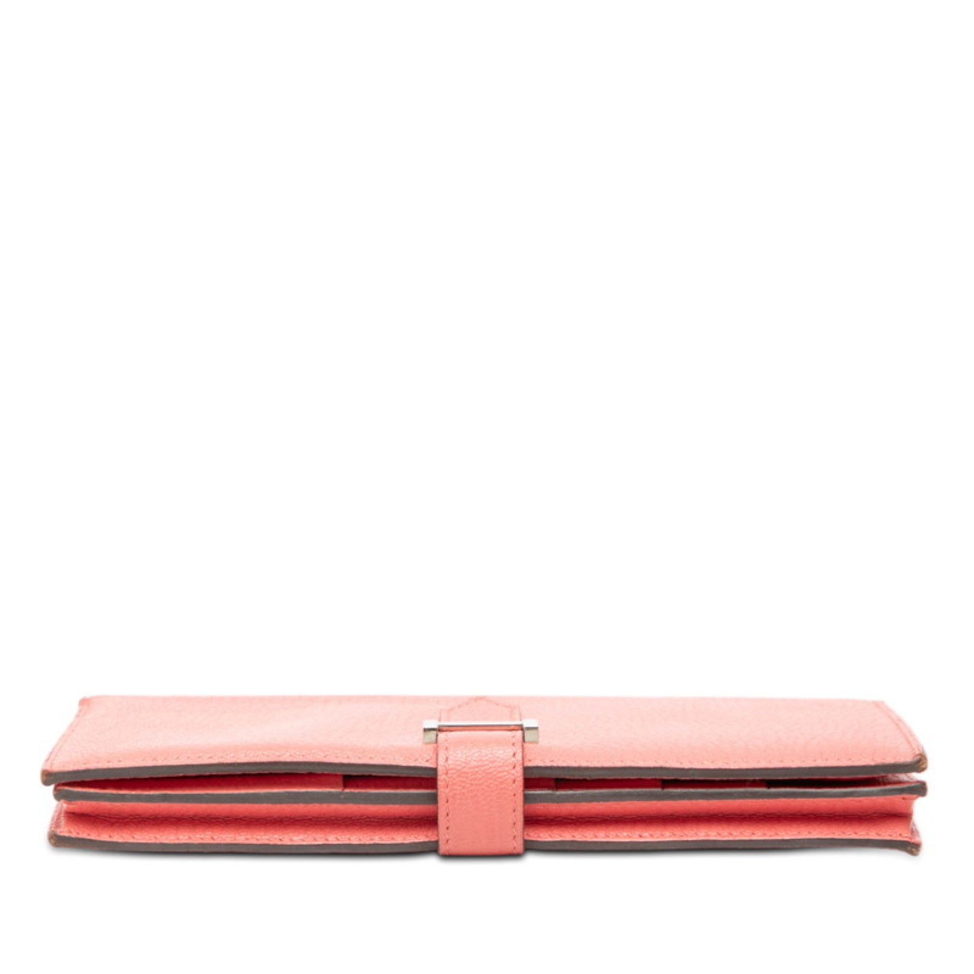 Hermes Pink Chevre Leather Leather Long Wallet (Bi-Fold) (Pre-Owned)