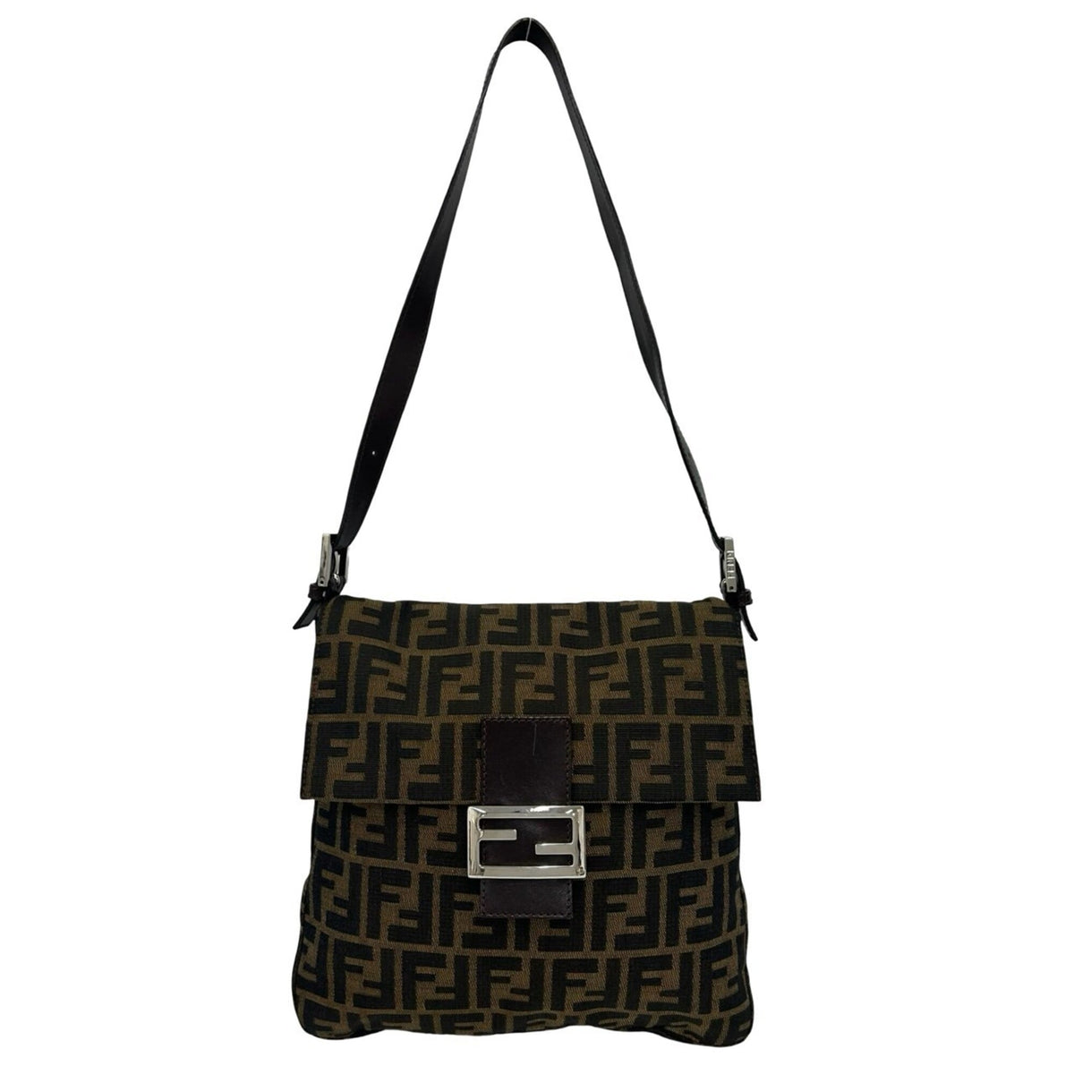 Fendi Black Brown Canvas Leather Shoulder Bag (Pre-Owned)