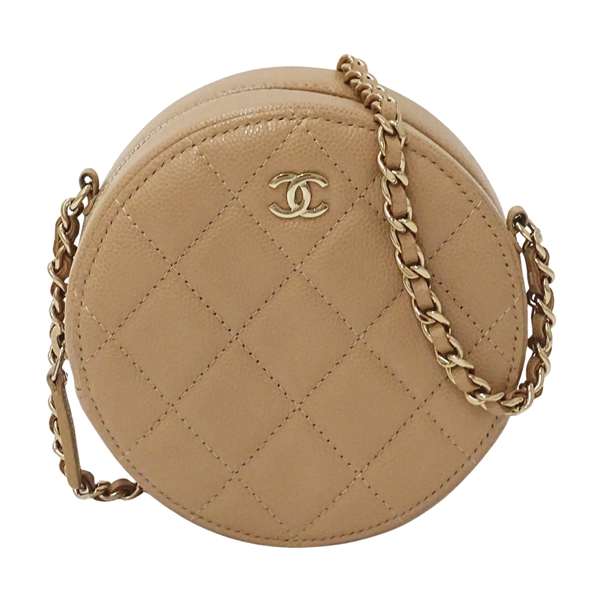 Chanel Beige Grained Calfskin Handbag Shoulder Bag (Pre-Owned)