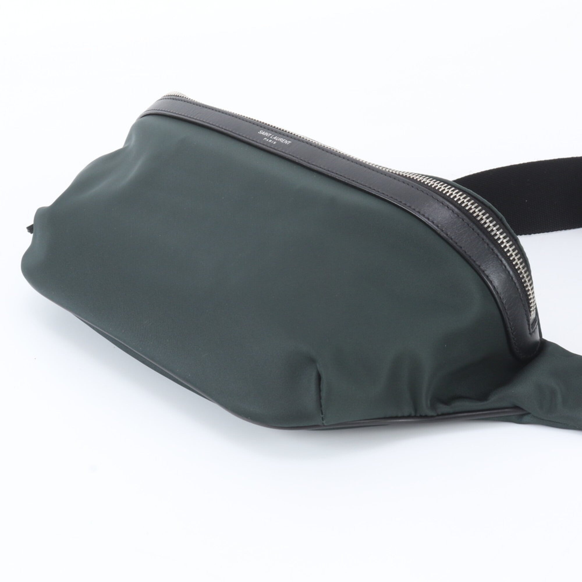Saint Laurent Black Green Khaki Leather Nylon Pouch Shoulder Bag Sling Bag (Pre-Owned)