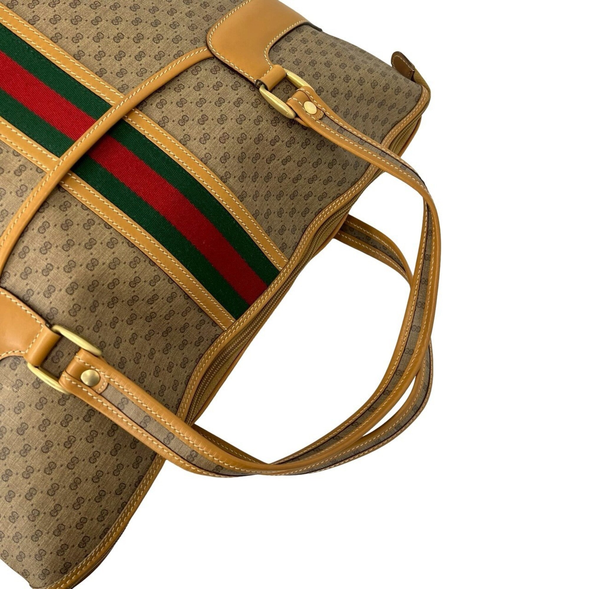 Gucci Brown Green Red Color Leather Pvc Handbag Tote Bag (Pre-Owned)