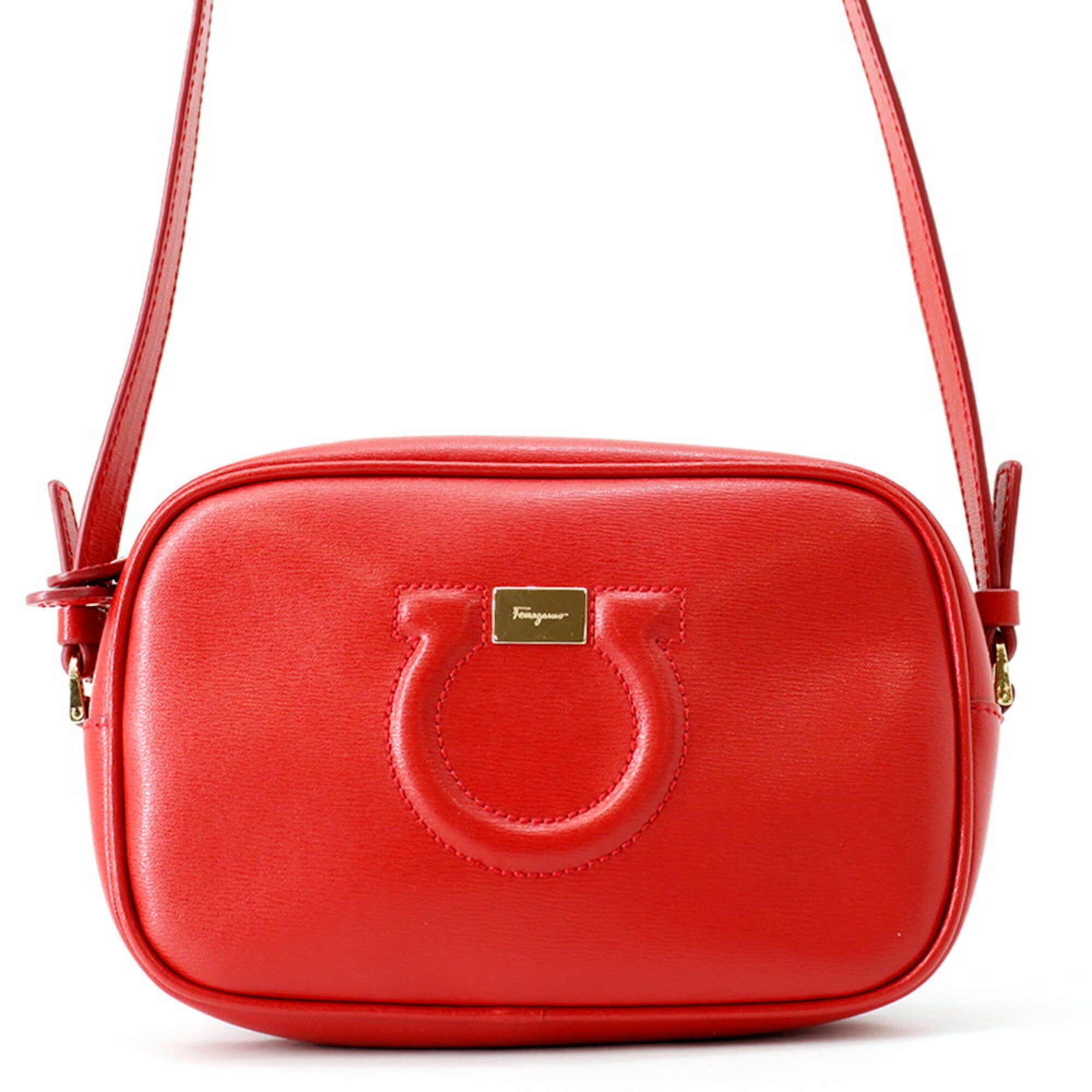 Salvatore Ferragamo Red Color Leather Handbag Shoulder Bag (Pre-Owned)