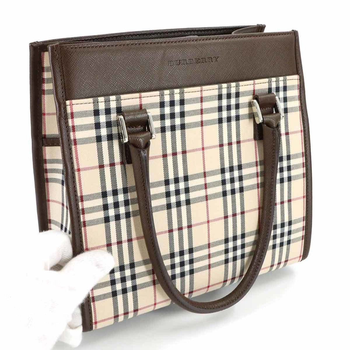 Burberry Beige Brown Canvas Leather Handbag (Pre-Owned)