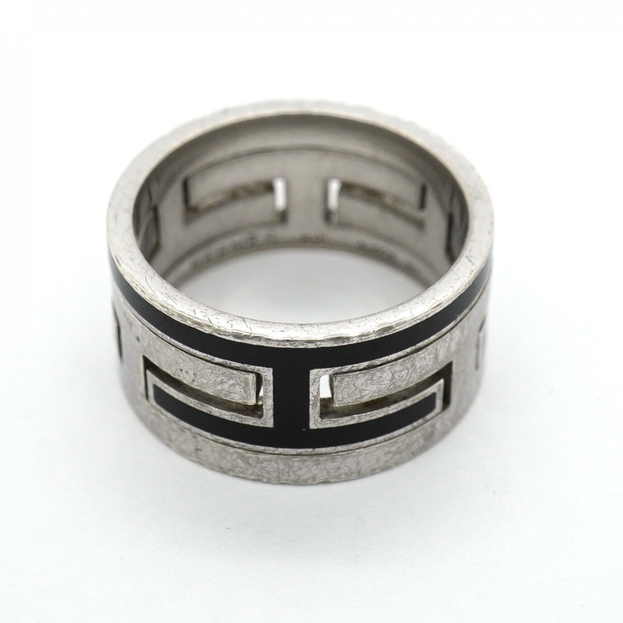 Hermes Black Silver 925 Band Ring (Pre-Owned)