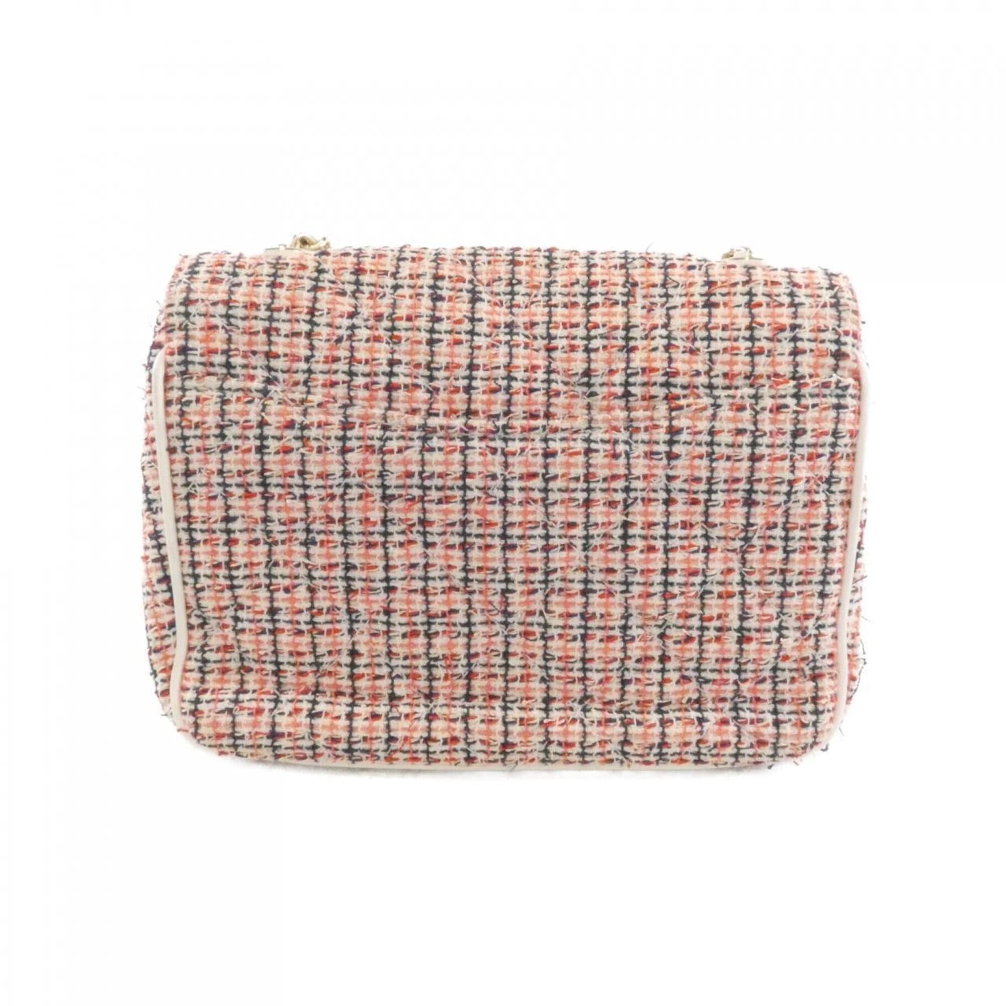 Chanel Black Red Color White Tweed Shoulder Bag (Pre-Owned)