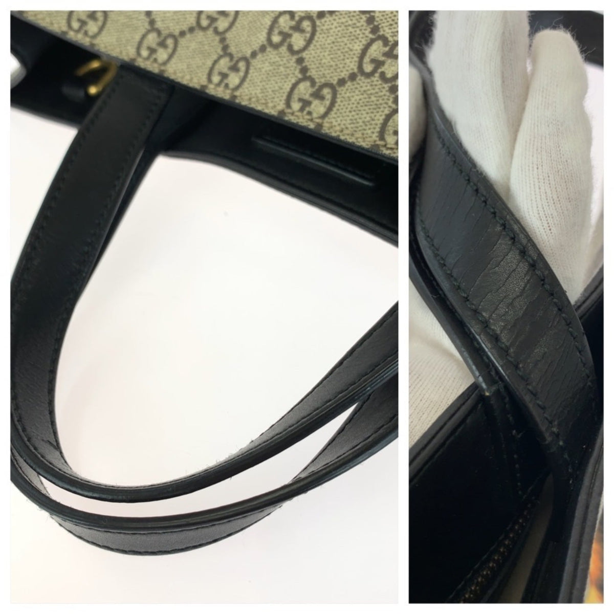 Gucci Beige Multi-Color Canvas Leather Tote Bag (Pre-Owned)
