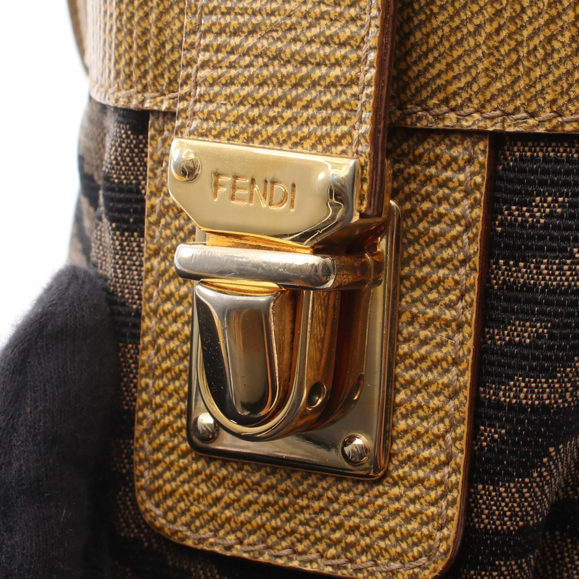 Fendi Black Brown Canvas Leather Handbag Tote Bag (Pre-Owned)
