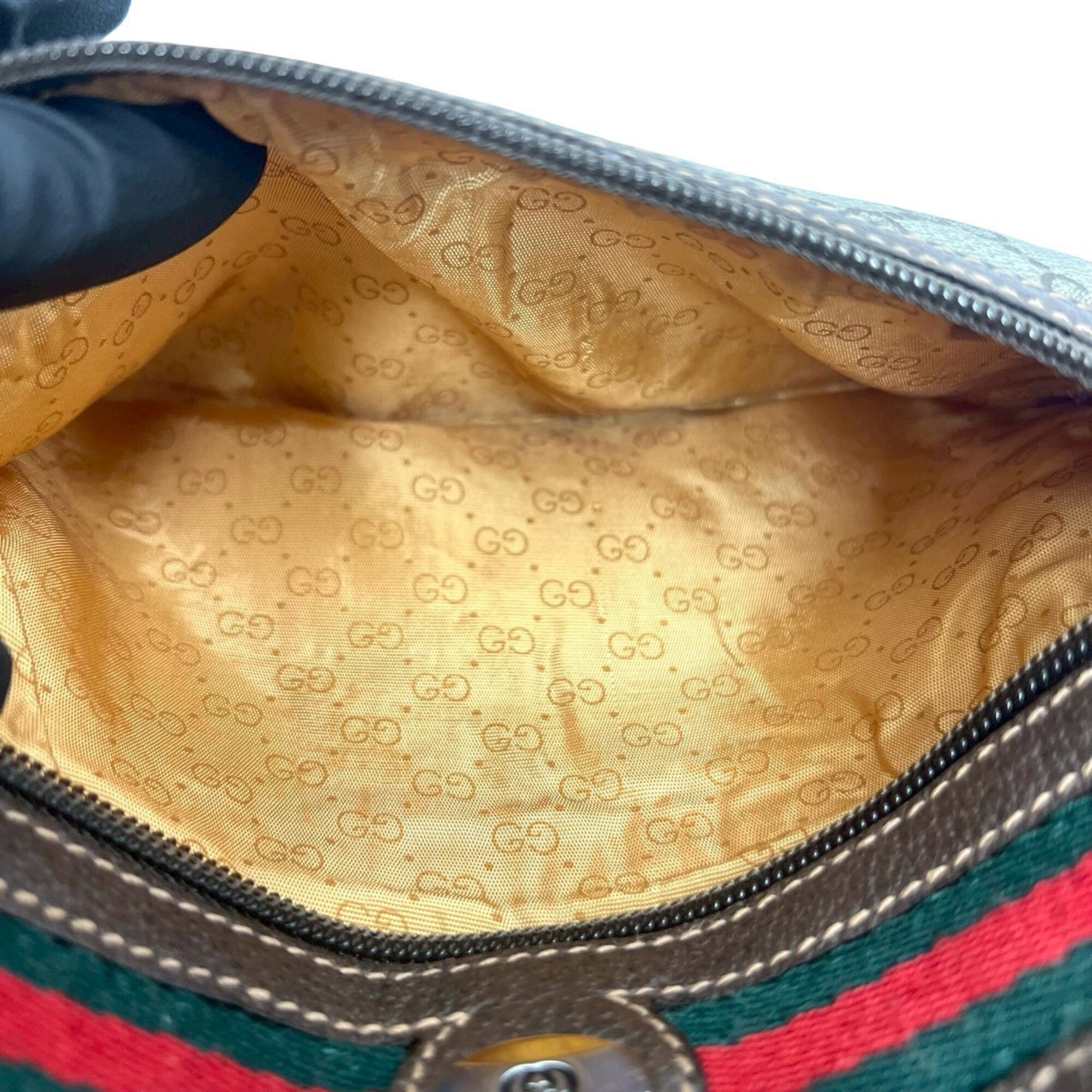 Gucci Brown Green Red Color Leather Pvc Pochette Shoulder Bag (Pre-Owned)