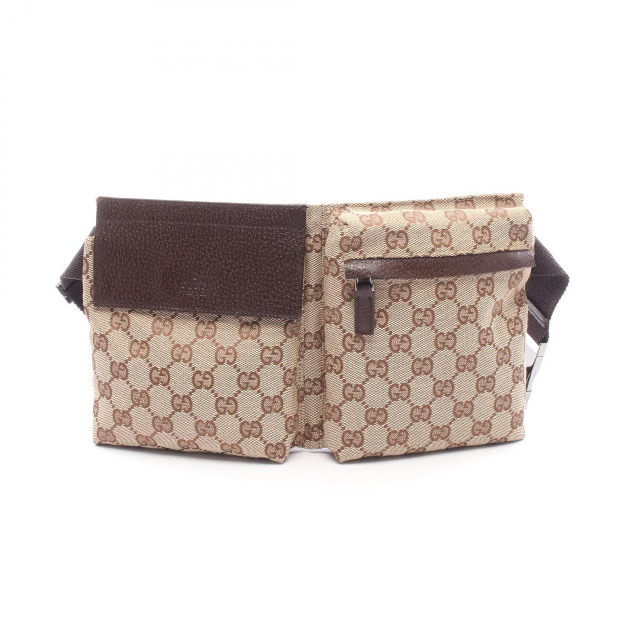 Gucci Beige Brown Canvas Leather Fanny Pack Handbag (Pre-Owned)