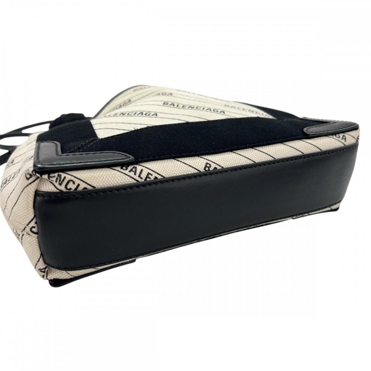 Balenciaga Black White Leather Canvas Handbag Pouch Shoulder Bag (Pre-Owned)