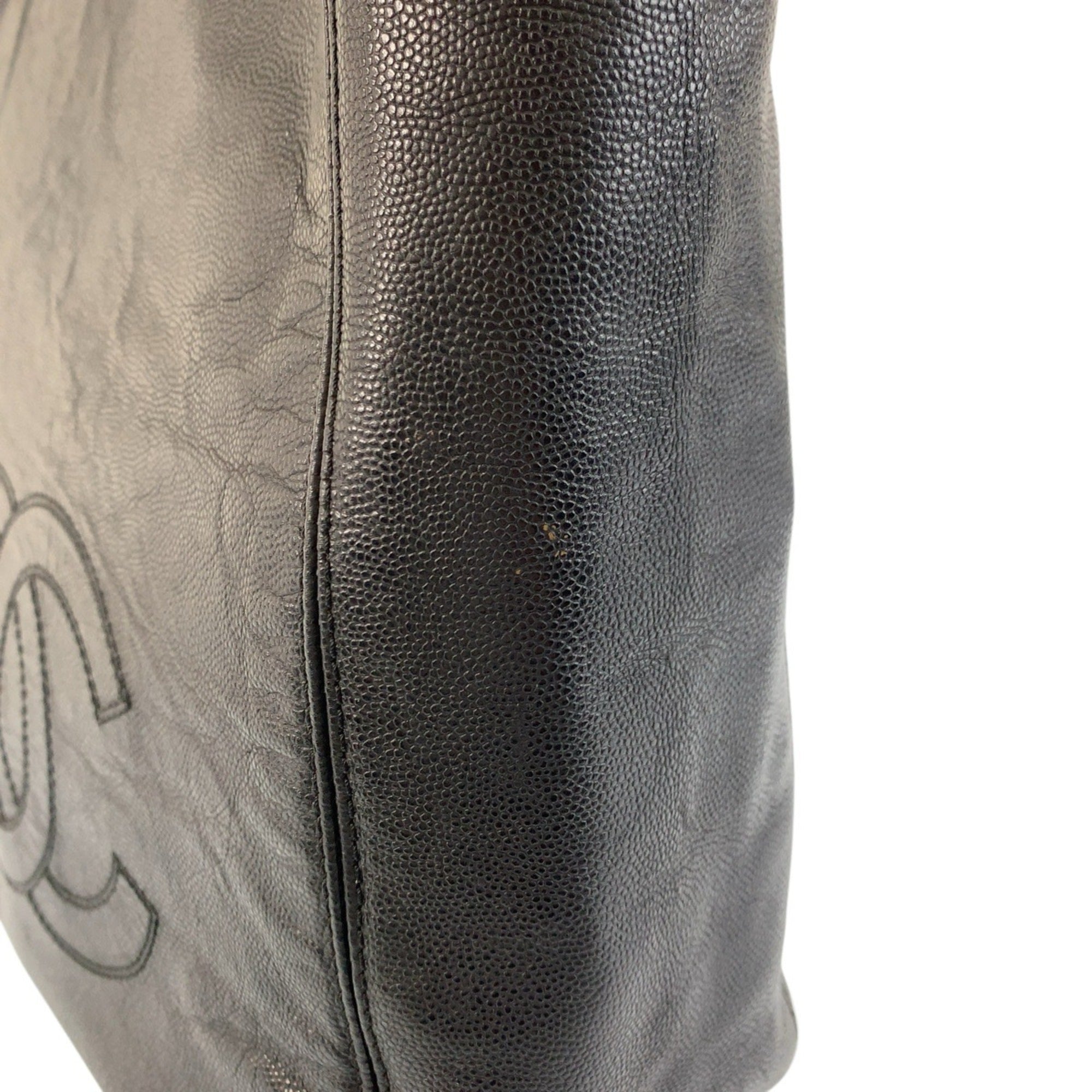 Chanel Black Marble Leather Shoulder Bag Tote Bag (Pre-Owned)