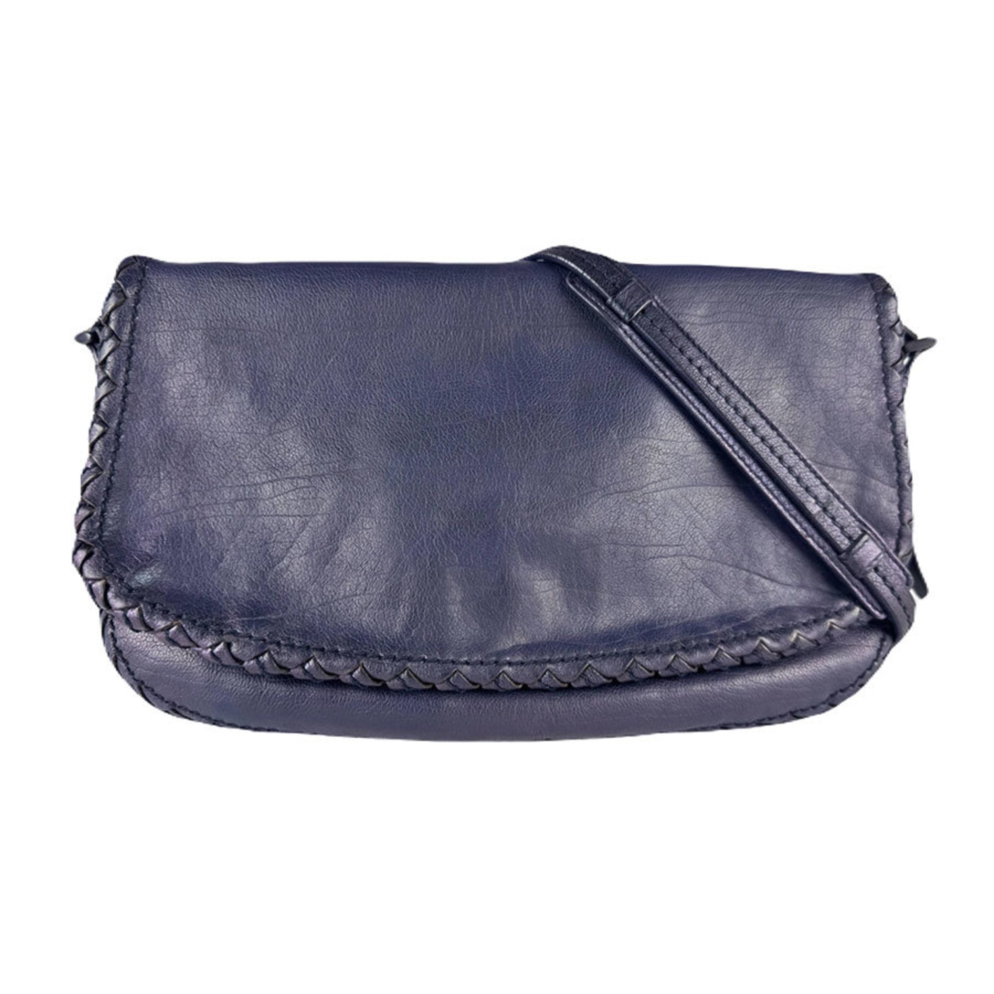 Bottega Veneta Intrecciato Metallic Navy Leather Shoulder Bag (Pre-Owned)