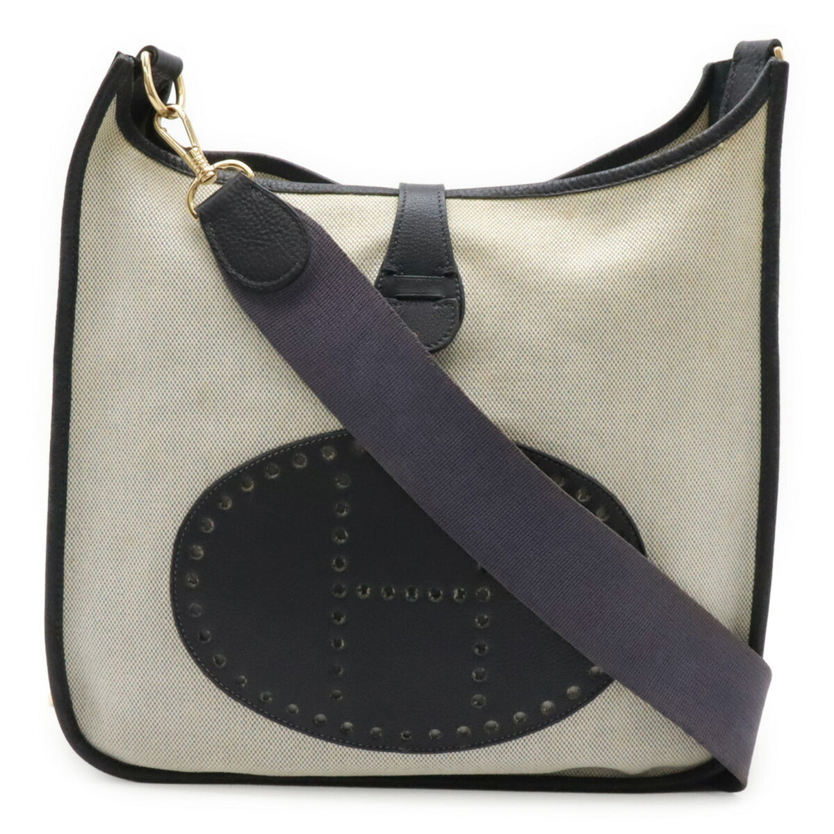 Hermes Natural Navy Toile H Shoulder Bag (Pre-Owned)