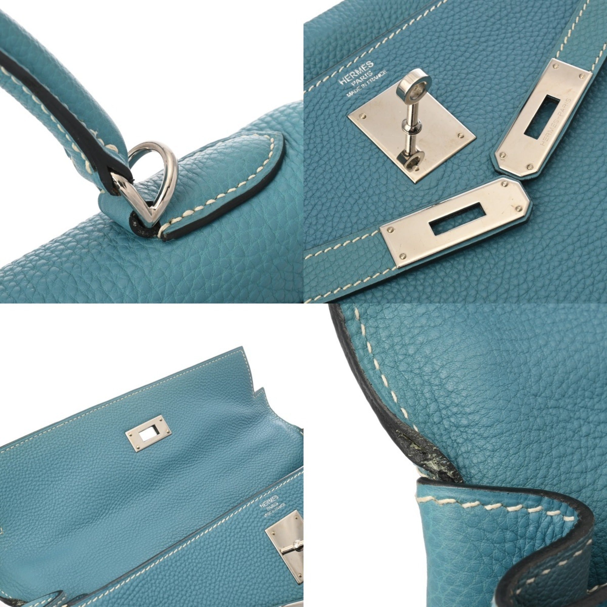 Hermes Blue Jean Taurillon Clemence Leather Handbag (Pre-Owned)