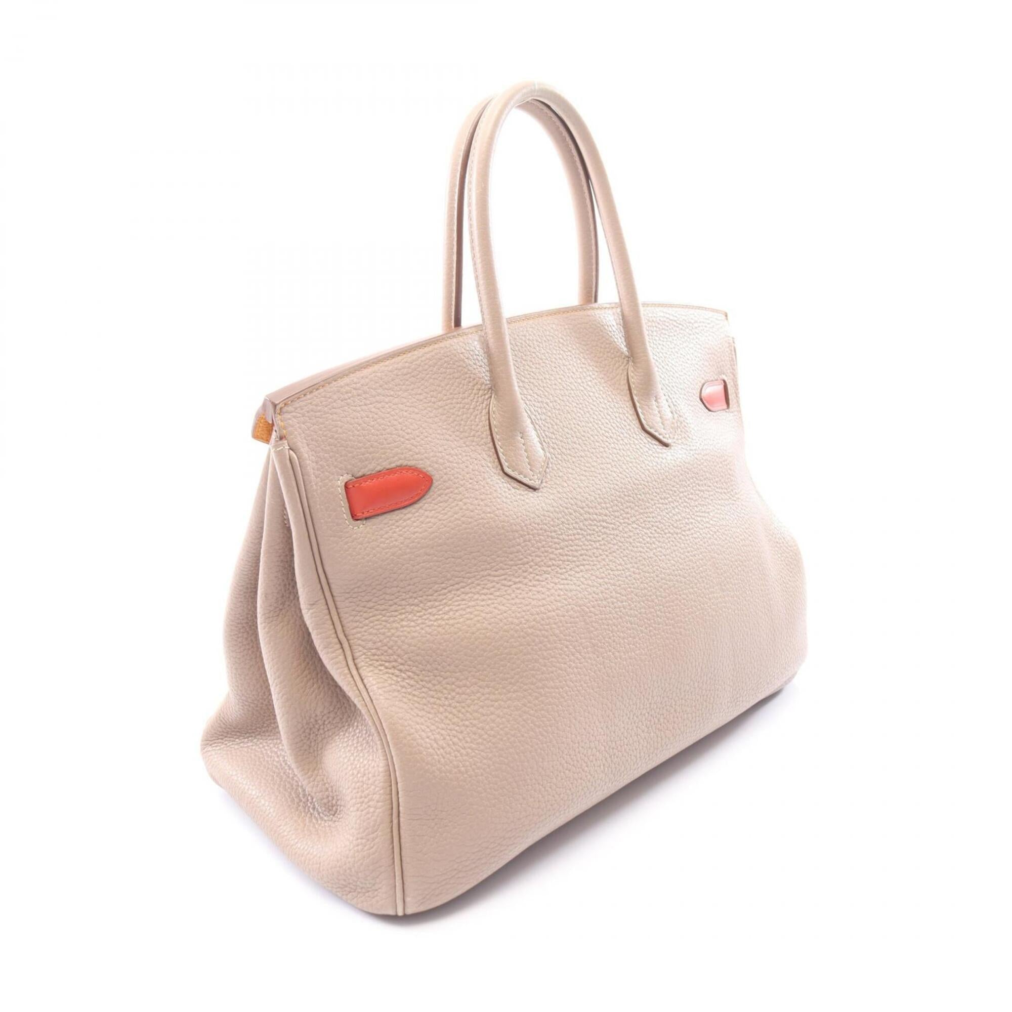 Hermes Beige Bordeaux Orange Taurillon Clemence Leather Swift Leather Handbag (Pre-Owned)