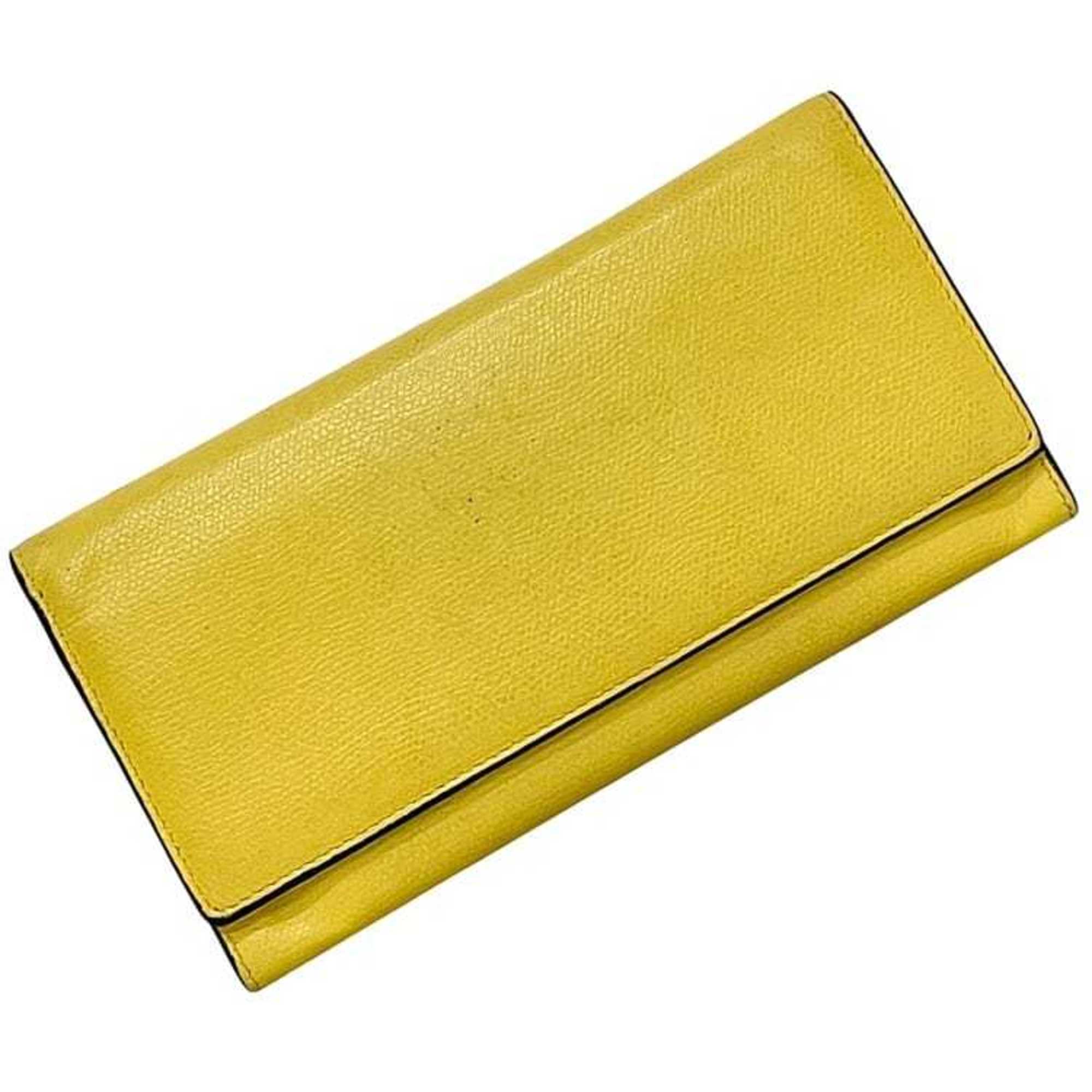 Valextra Yellow Leather Long Wallet (Bi-Fold) (Pre-Owned)