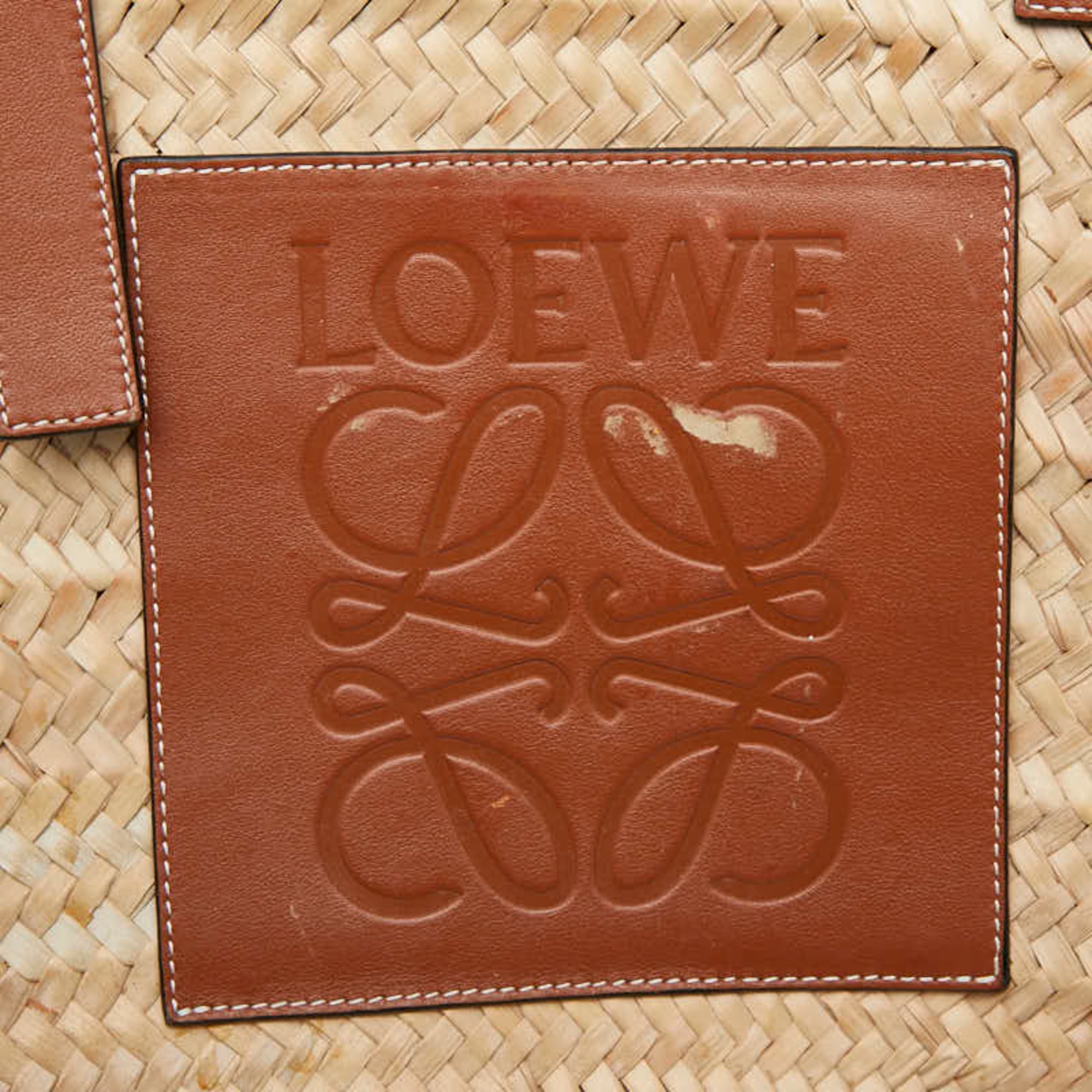 Loewe Beige Brown Raffia Leather Basket Shoulder Bag Tote Bag (Pre-Owned)