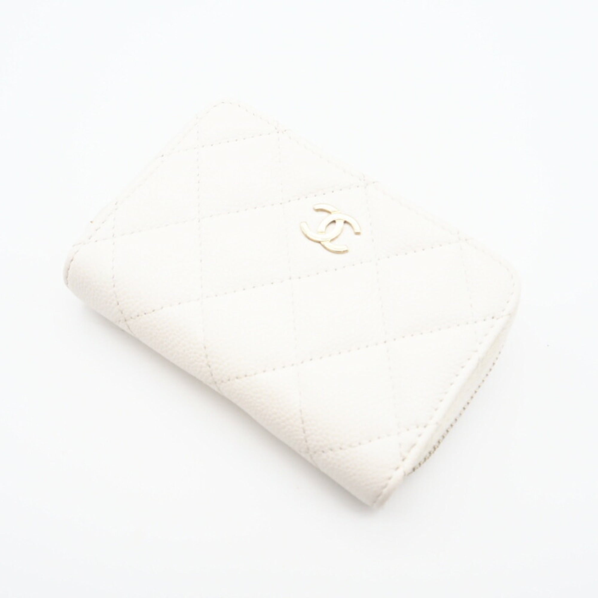Chanel White Grained Calfskin Coin Purse/Coin Case (Pre-Owned)
