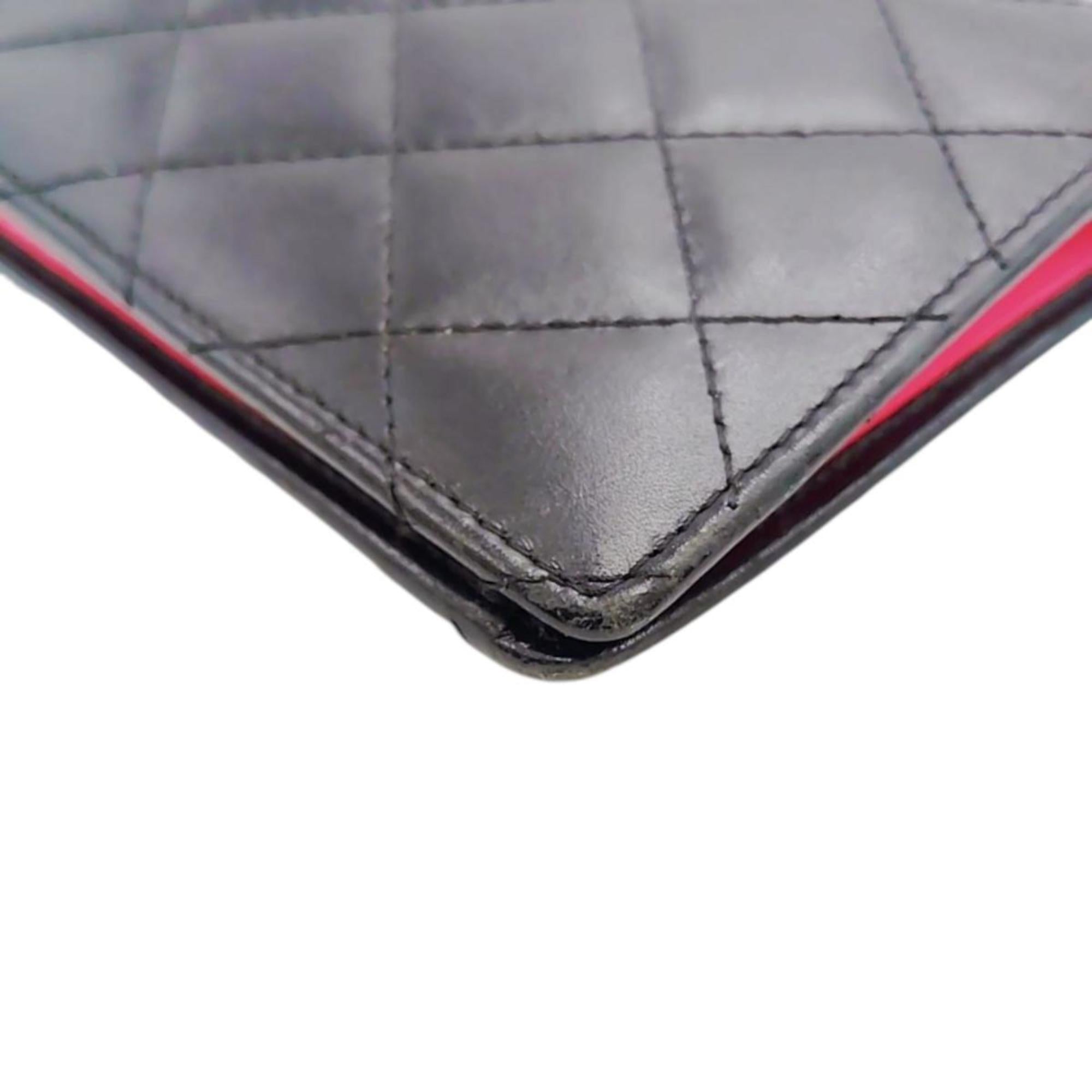 Chanel Black Pink Leather Long Wallet (Bi-Fold) (Pre-Owned)