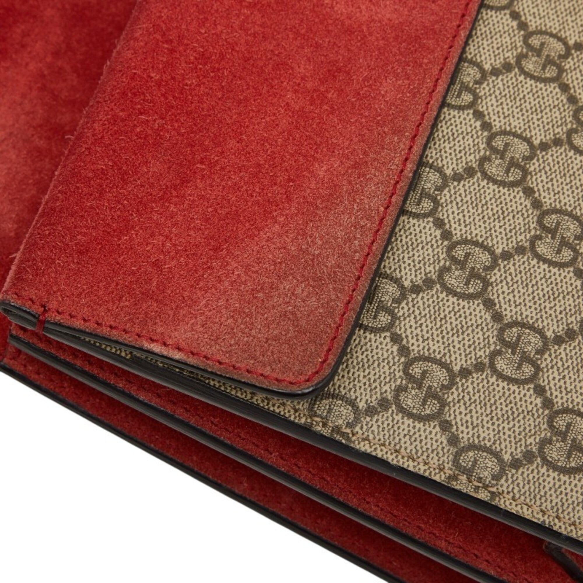 Gucci Beige Red Color Pvc Suede Shoulder Bag (Pre-Owned)