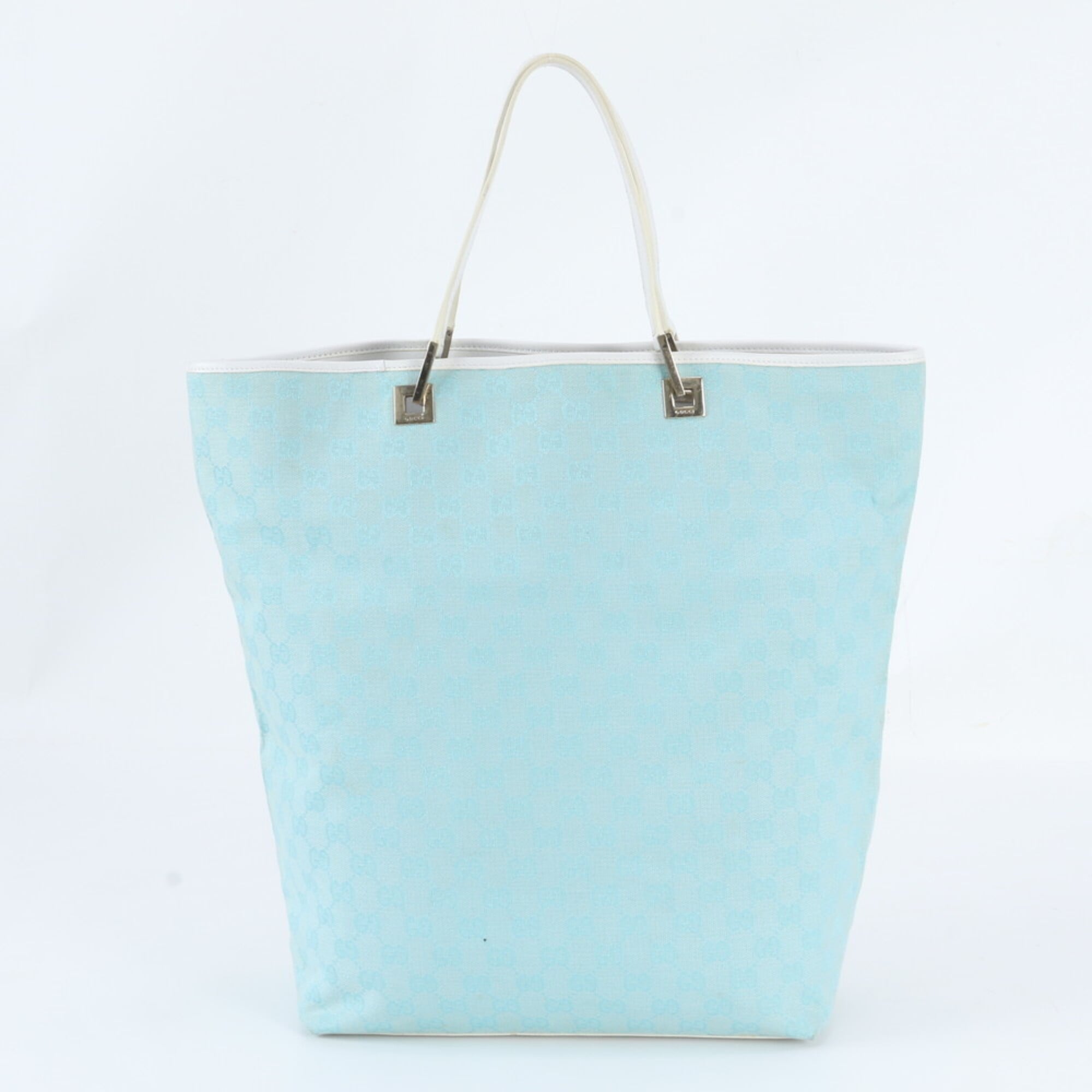 Gucci Blue Leather Canvas Handbag Shoulder Bag Tote Bag (Pre-Owned)