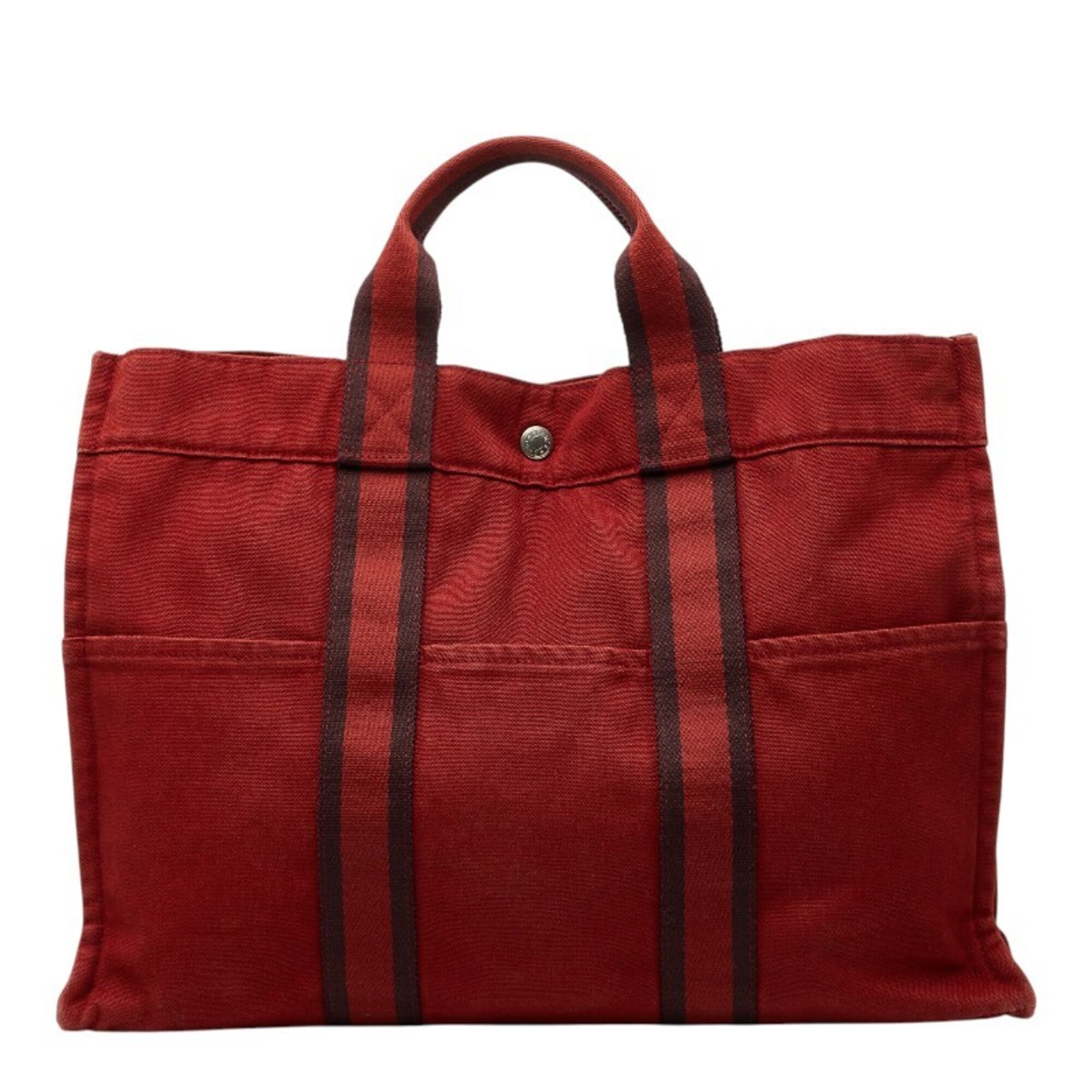 Hermes Red Color Canvas Handbag Tote Bag (Pre-Owned)