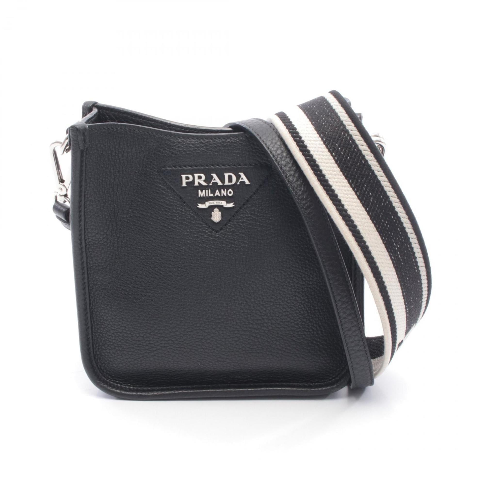 Prada Black Leather Canvas Handbag Shoulder Bag (Pre-Owned)
