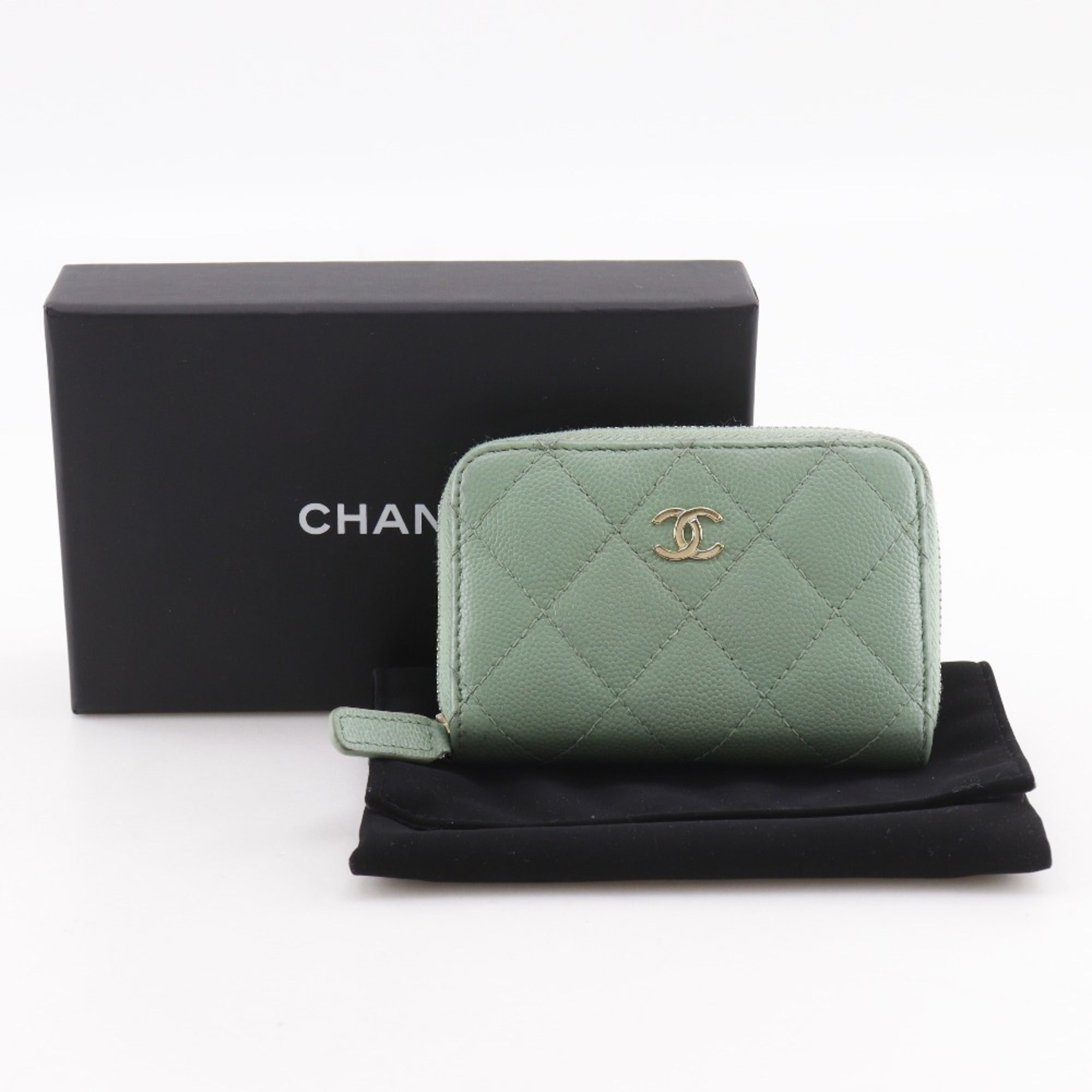 Chanel Gold Green Grained Calfskin Coin Purse/Coin Case (Pre-Owned)