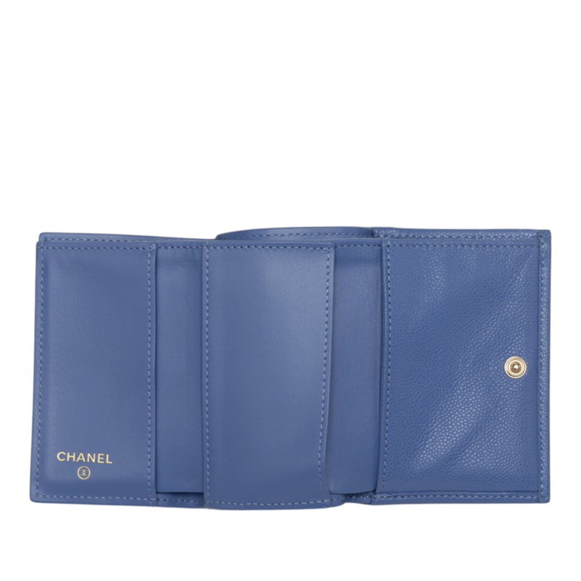 Chanel Blue Grained Calfskin Wallet (Tri-Fold) (Pre-Owned)